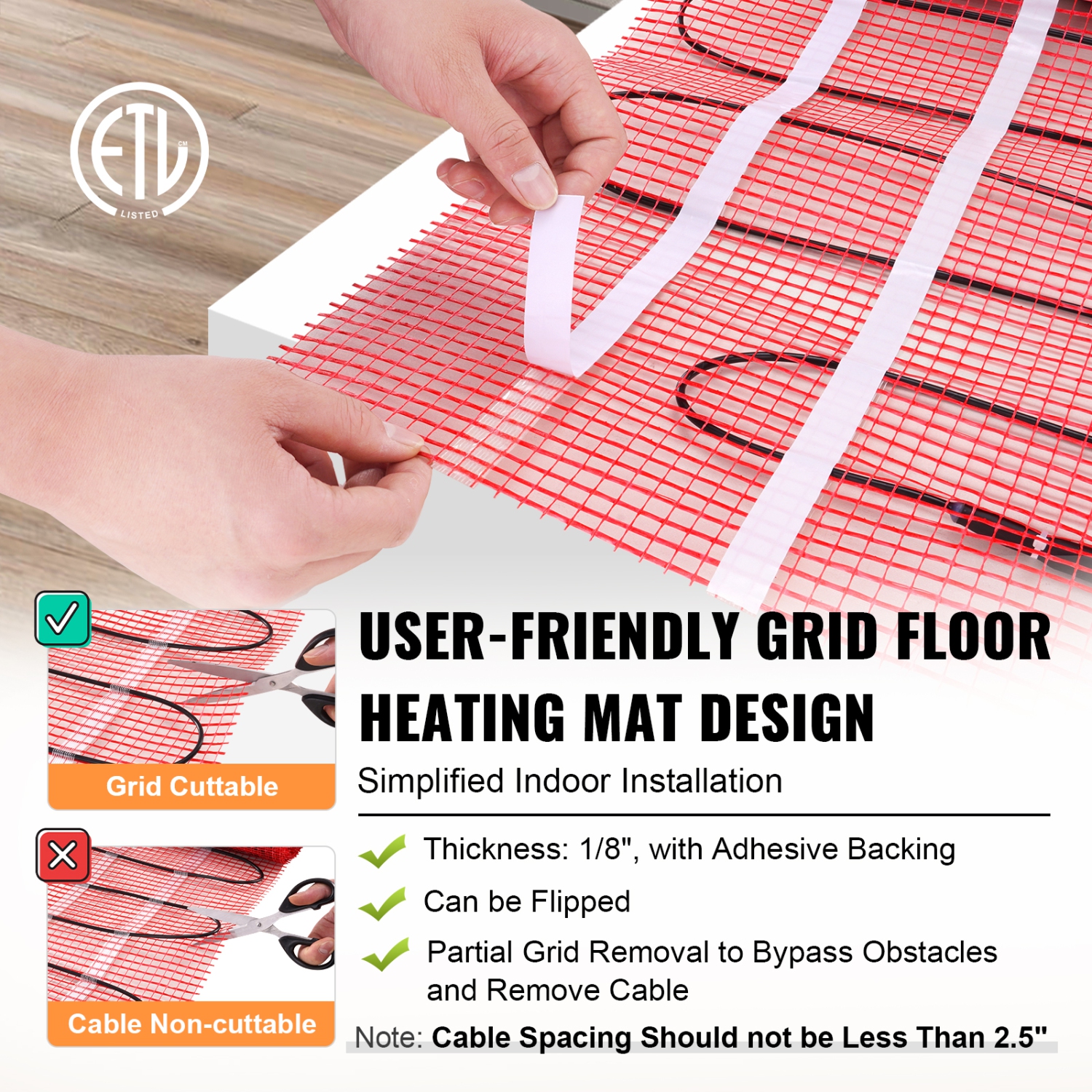 VEVOR 30 Sq.ft Floor Heating Mat, Electric Radiant In-Floor Heated Warm System with Digital Floor Sensing Thermostat, Includes Installation Monitor,