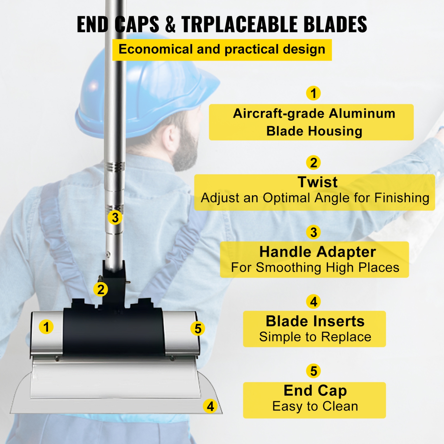 VEVOR Skimming Blade Set,10"+24"+32" Blades + 35"-78" Extension Handle，European Stainless Steel Construction Knife, Aluminum Blade Profile Smoothing