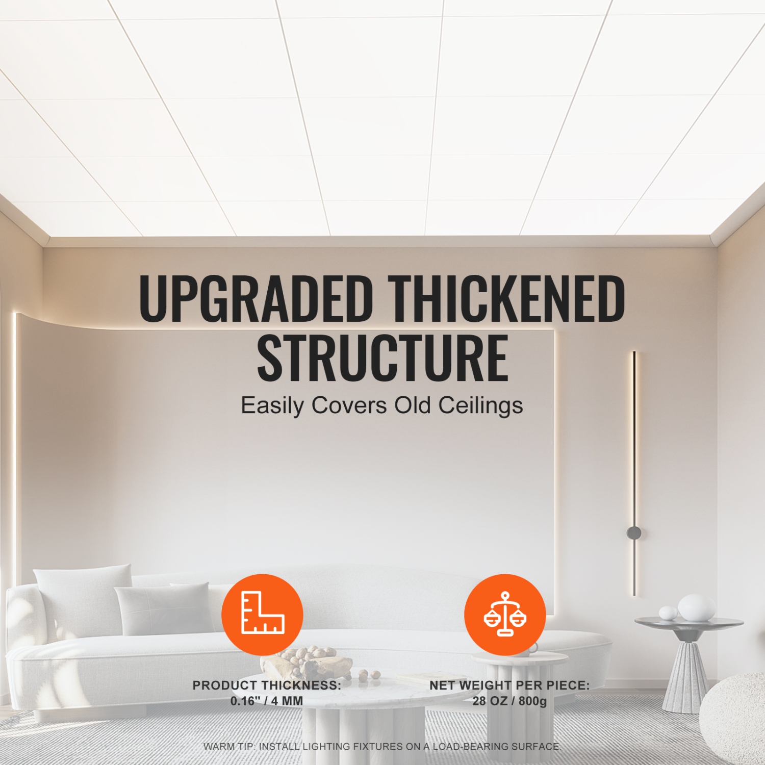 VEVOR 12-Pack Ceiling Tiles, 24 x 24 in, Drop Ceiling Tiles Premium PVC Foam Sheet, Fire-Rated & Good Flexibility & Easy Installation, Ceiling