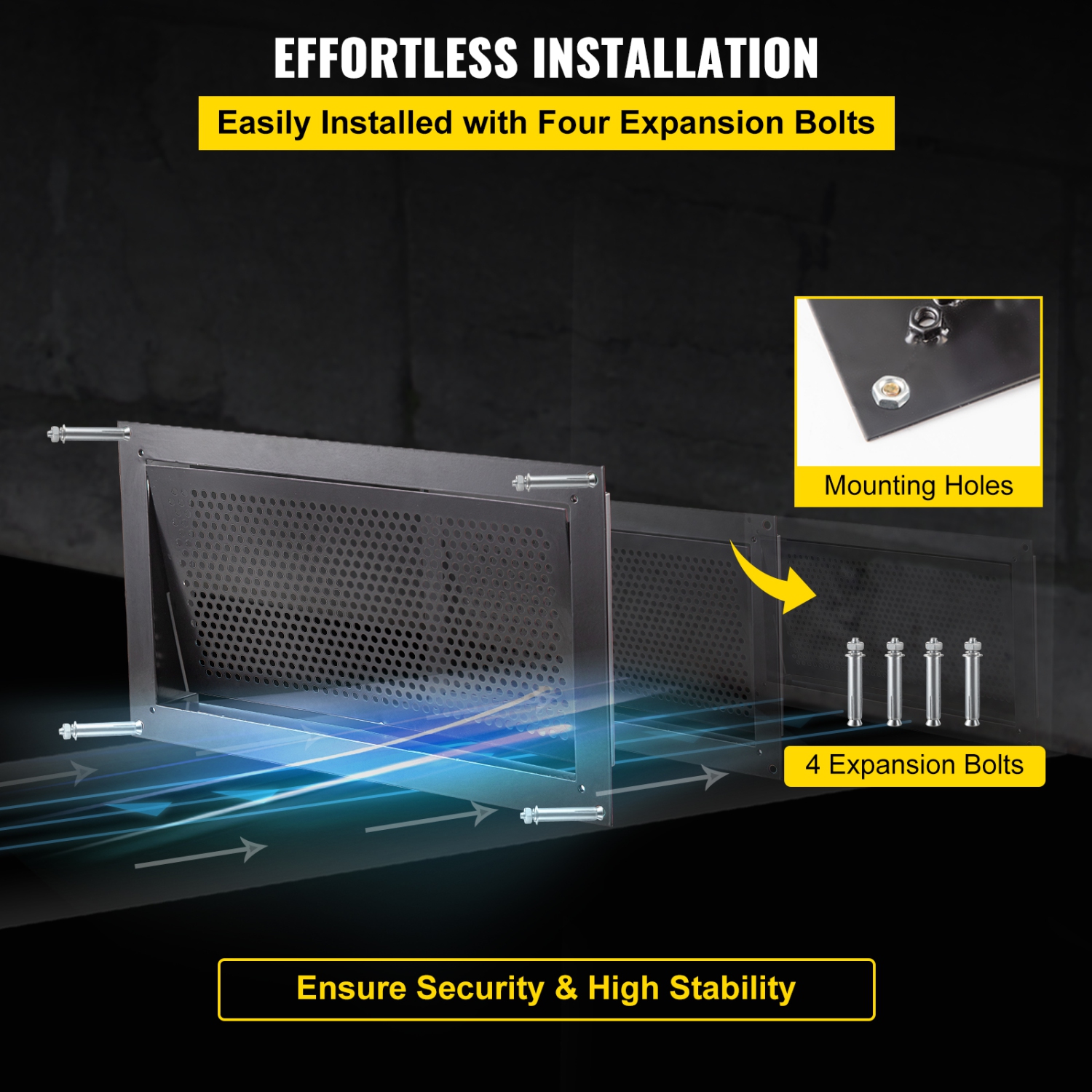 VEVOR 8" H x 16" W x 2" L Crawl Space Flood Vent Foundation Flood Vent to Reduce Foundation Damage and Flood Risk, Black, Wall Mounted for Crawl