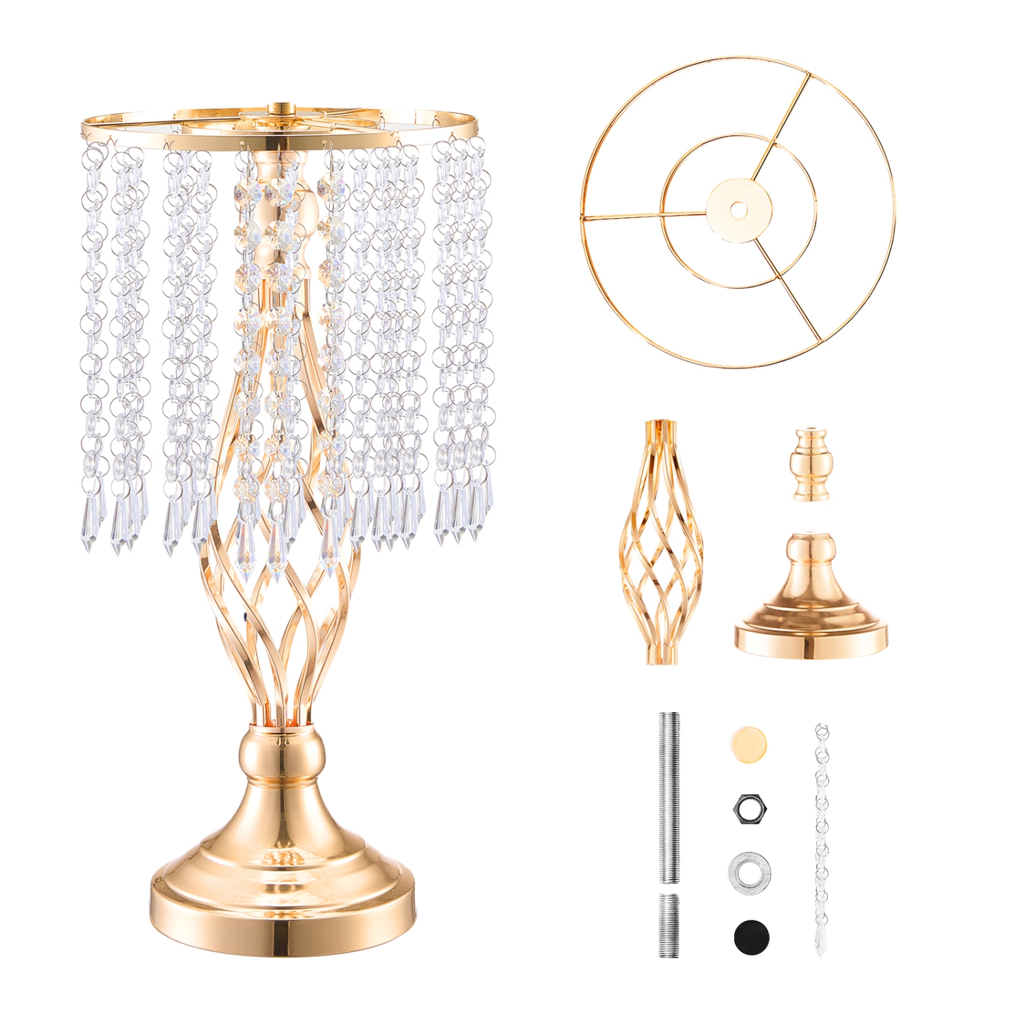 VEVOR 20PCS 43&nbsp;cm/16,9" Grand support de fleurs de mariage en cristal, centre de table de mariage en métal, support de présentation floral doré