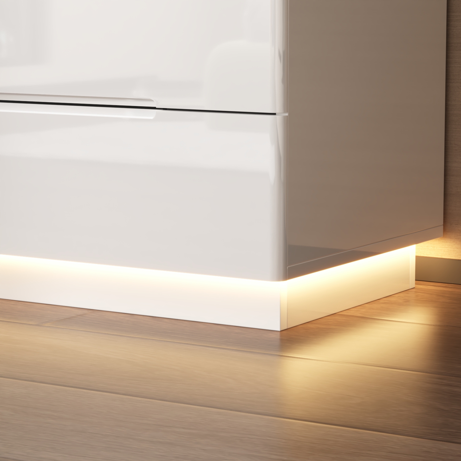 Famapy High-Gloss 8-Drawer Dresser with LED Light Strip and Grooved Handles, Modern Storage Cabinet for Bedroom or Living Room, White