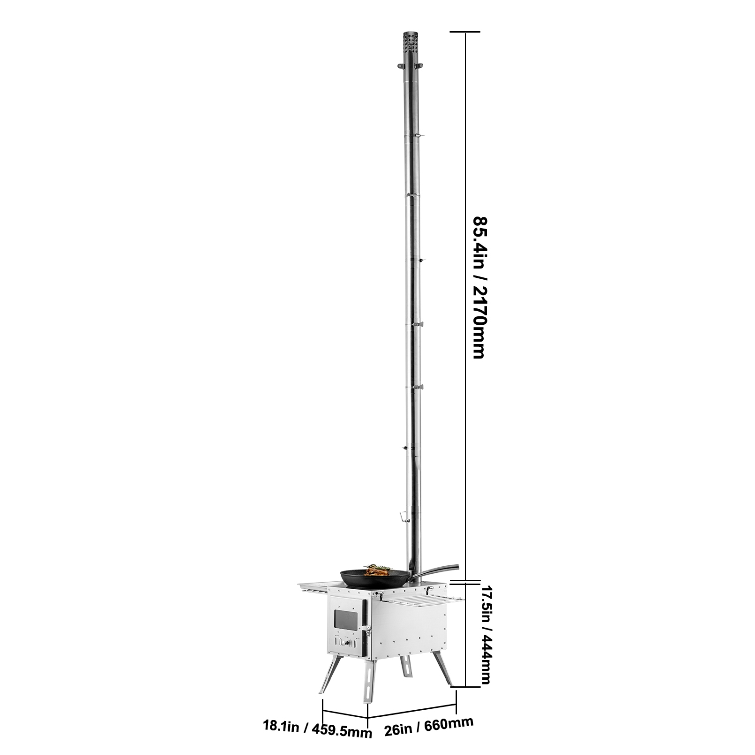 VEVOR 86 inch Wood Stove, Stainless Steel Camping Tent Stove,Portable Wood Burning Stove with Chimney Pipes & Gloves, 1646in³Firebox Hot Tent Stove