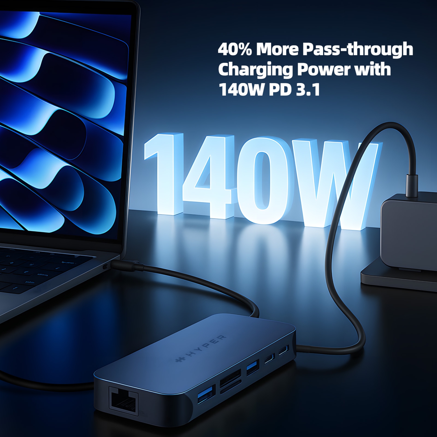 Concentrateur USB-C à 10 ports HyperDrive Next pour MacBook Pro/Air, avec 6 câbles essentiels, HDMI 4K, 100&nbsp;W PD, Ethernet Gigabit