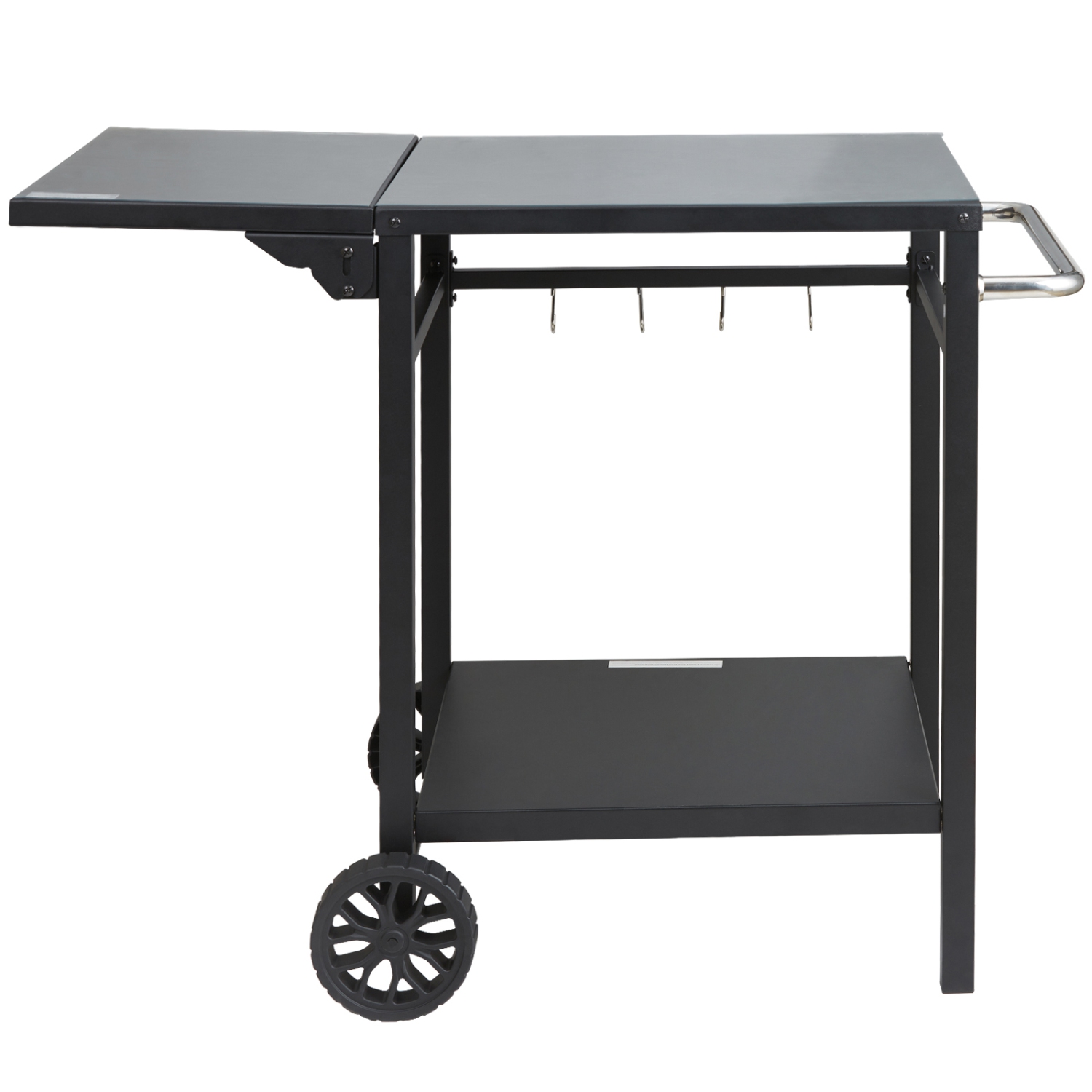 VEVOR 2 Wheels Outdoor Grill Dining Cart with Double-Shelf, BBQ Movable Food Prep Table, Multifunctional Foldable Iron Table Top, Portable Modular