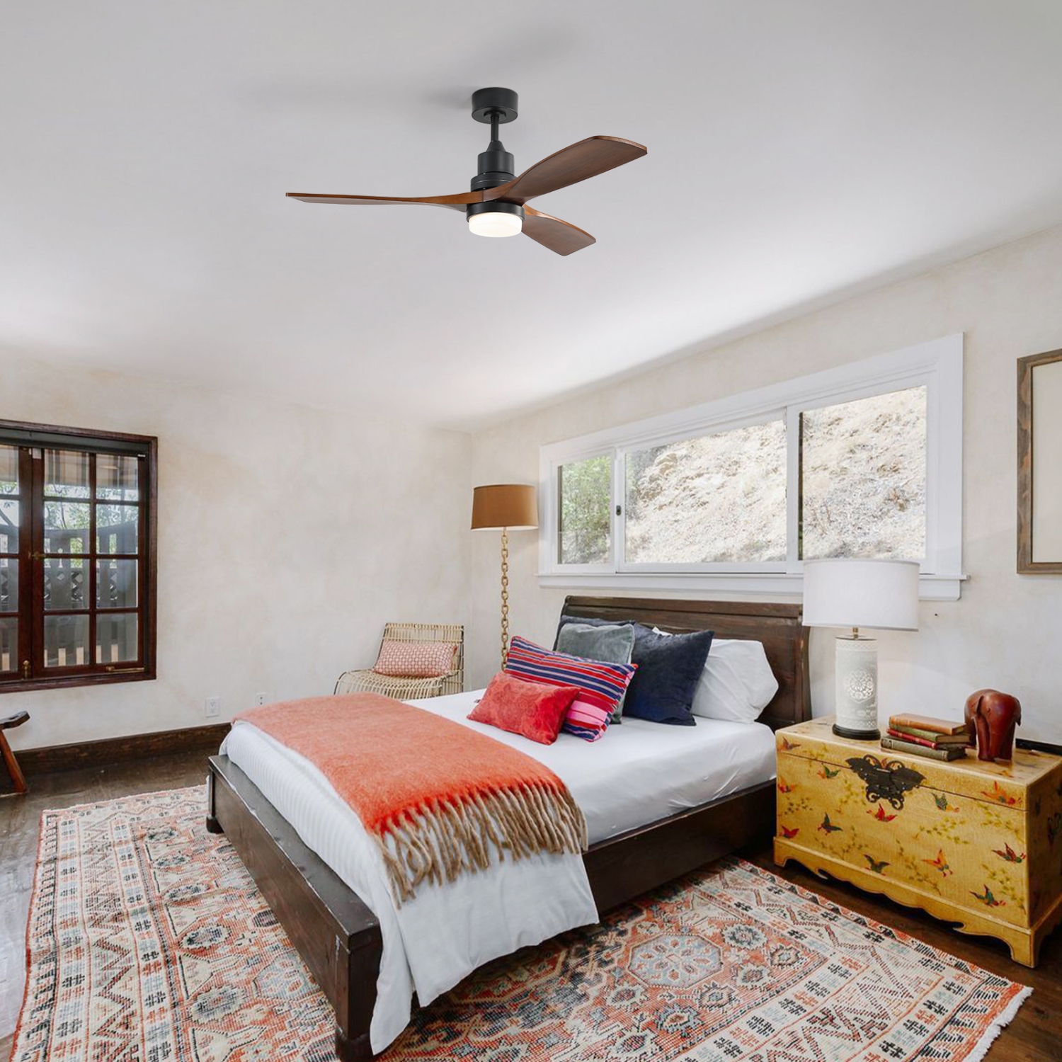 52 Inch High CFM Quiet DC Motor Modern Ceiling Fan with Dimmable LED Lights & Remote Control For Bedroom Farmhouse