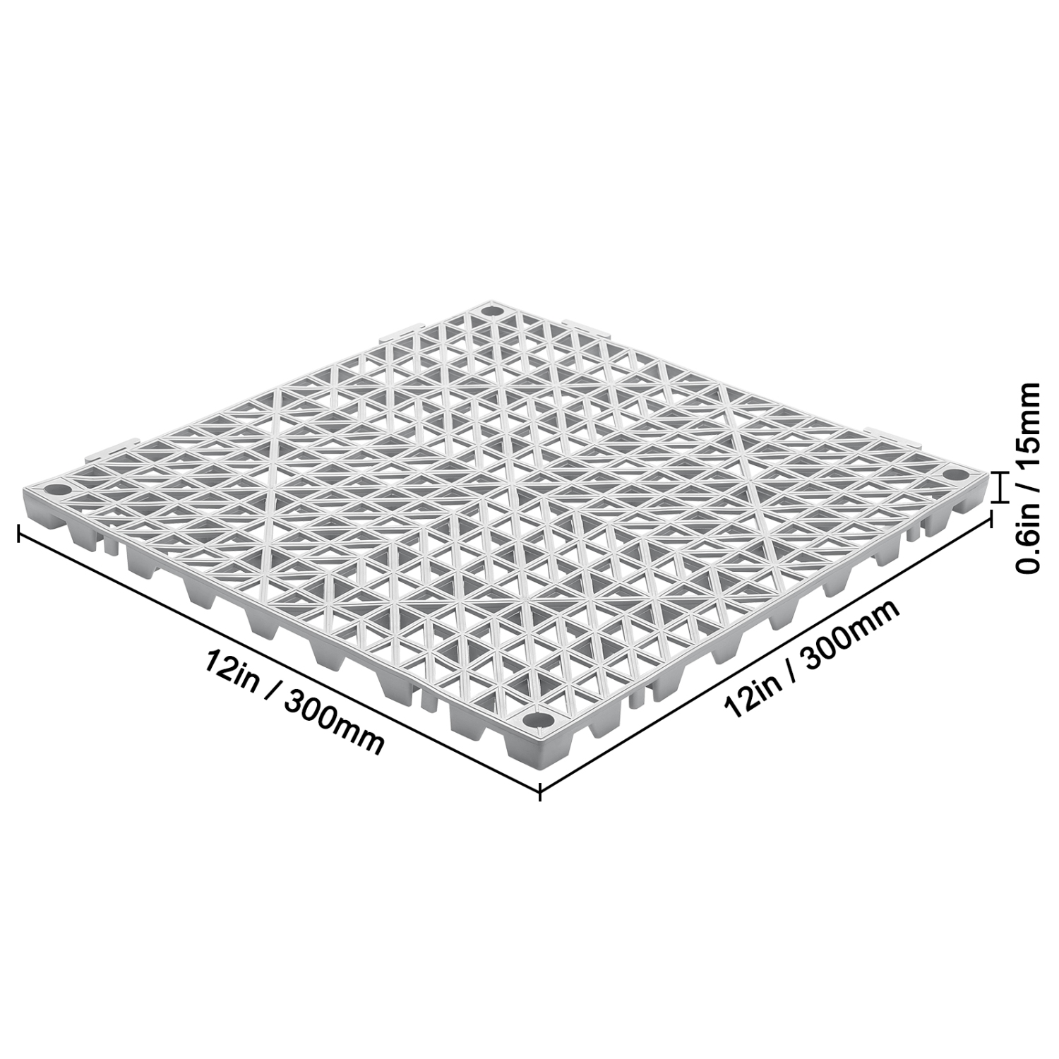 VEVOR 50PCS Interlocking Tile Gray, Drainage Tiles 12" x 12" Splicing, Soft PVC Drainage Floor Tiles, Non-Slip Drainage Holes for Restroom, Bathroom,