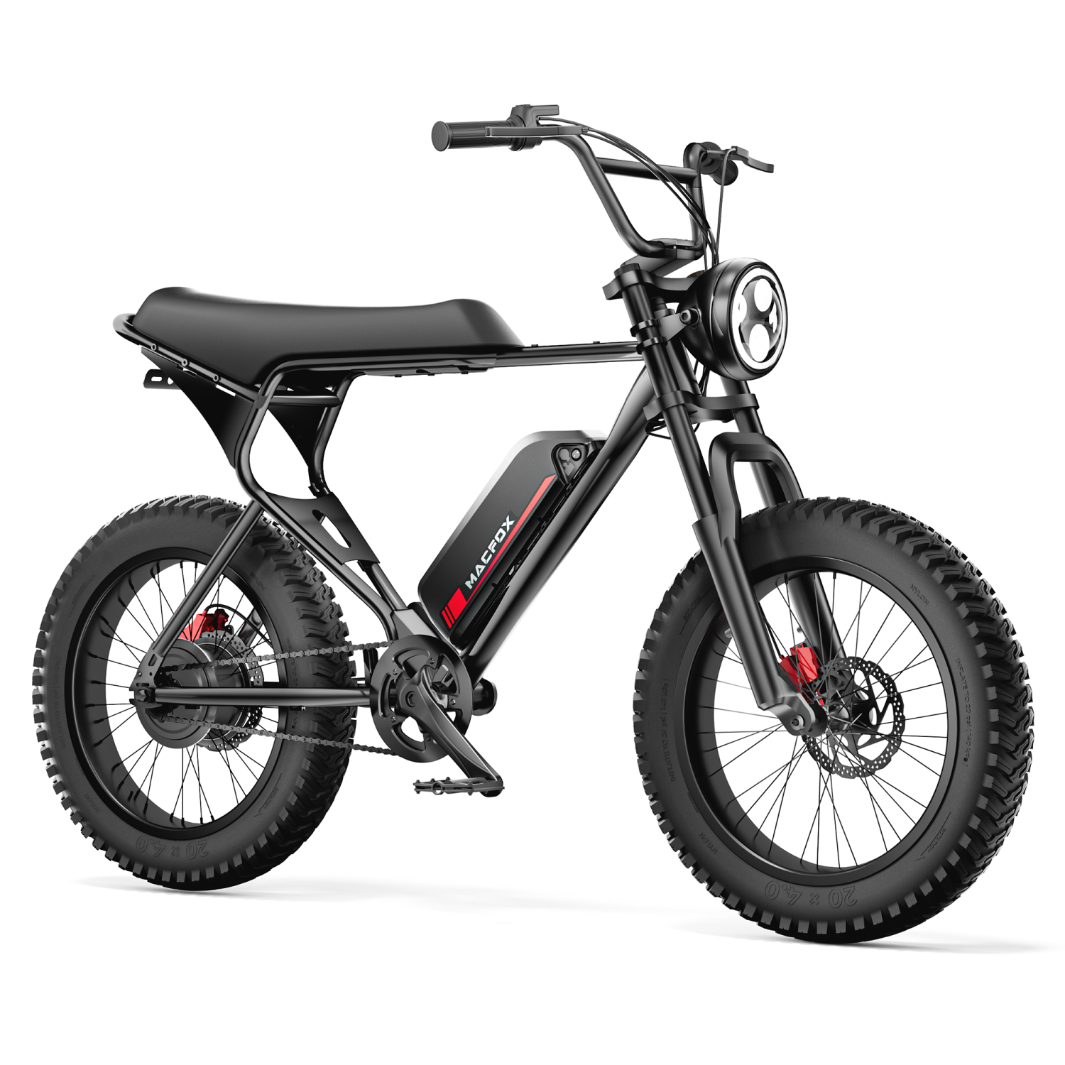 Macfox M20S Electric Fat Tire Bike, 3-Speed Modes for Adults, Black