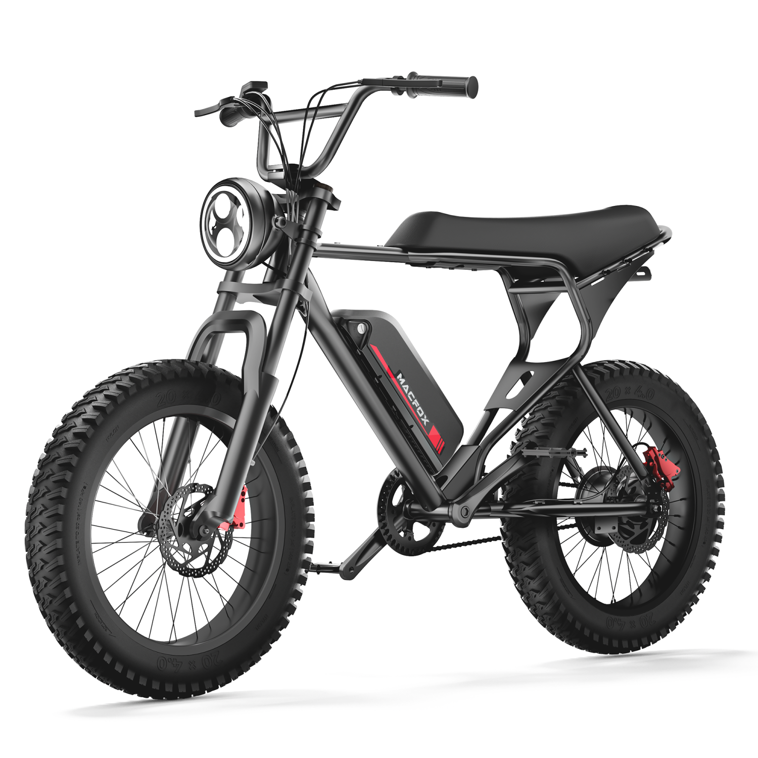 Macfox M20S Electric Fat Tire Bike, 3-Speed Modes for Adults, Black