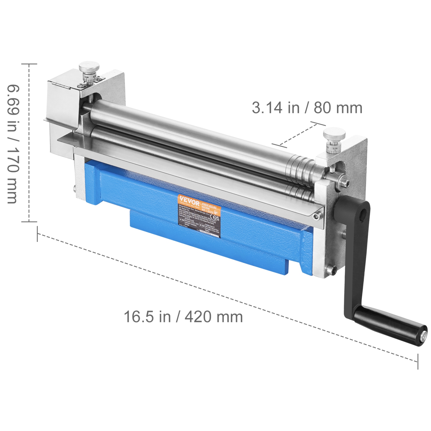 VEVOR 12.6 inches Slip Roll Machine, Forming Width in 20 Gauge Capacity, Sheet Metal Slip Roller Rolling Bending Machine, with 2 Detachable Rollers