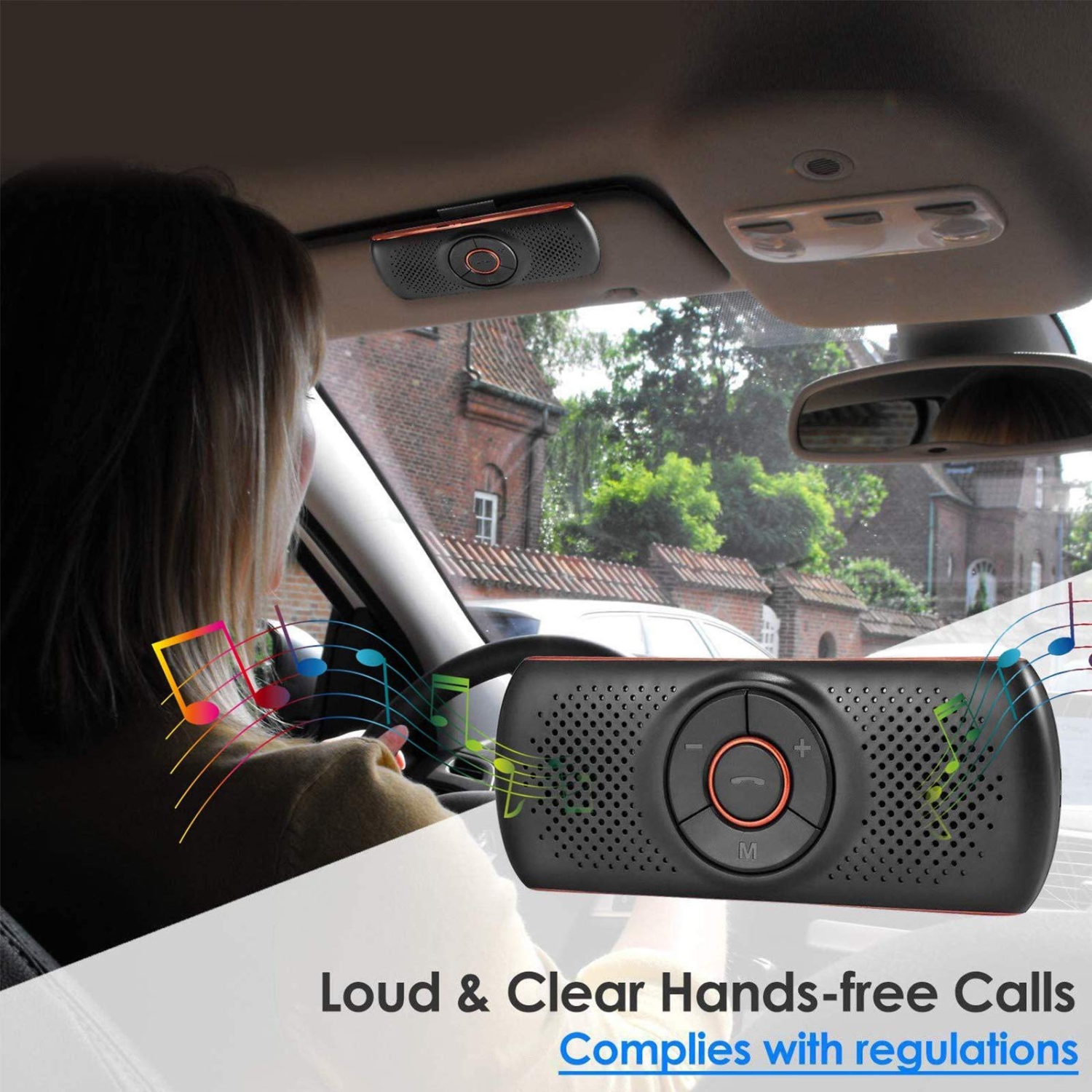 Bluetooth Car Speakerphone, Wireless Car Kit for Handsfree Talking，Music Receiver Player, Built-in Mic/TF Card Player
