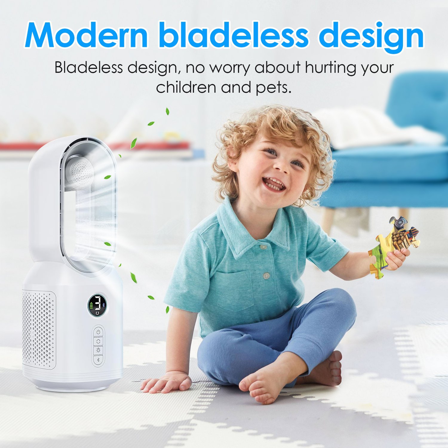 Led Light Bladeless Electric Fan USB Rechargeable with Bluetooth Speaker Fan Household Music Wind Air Conditioner Cooling Fan