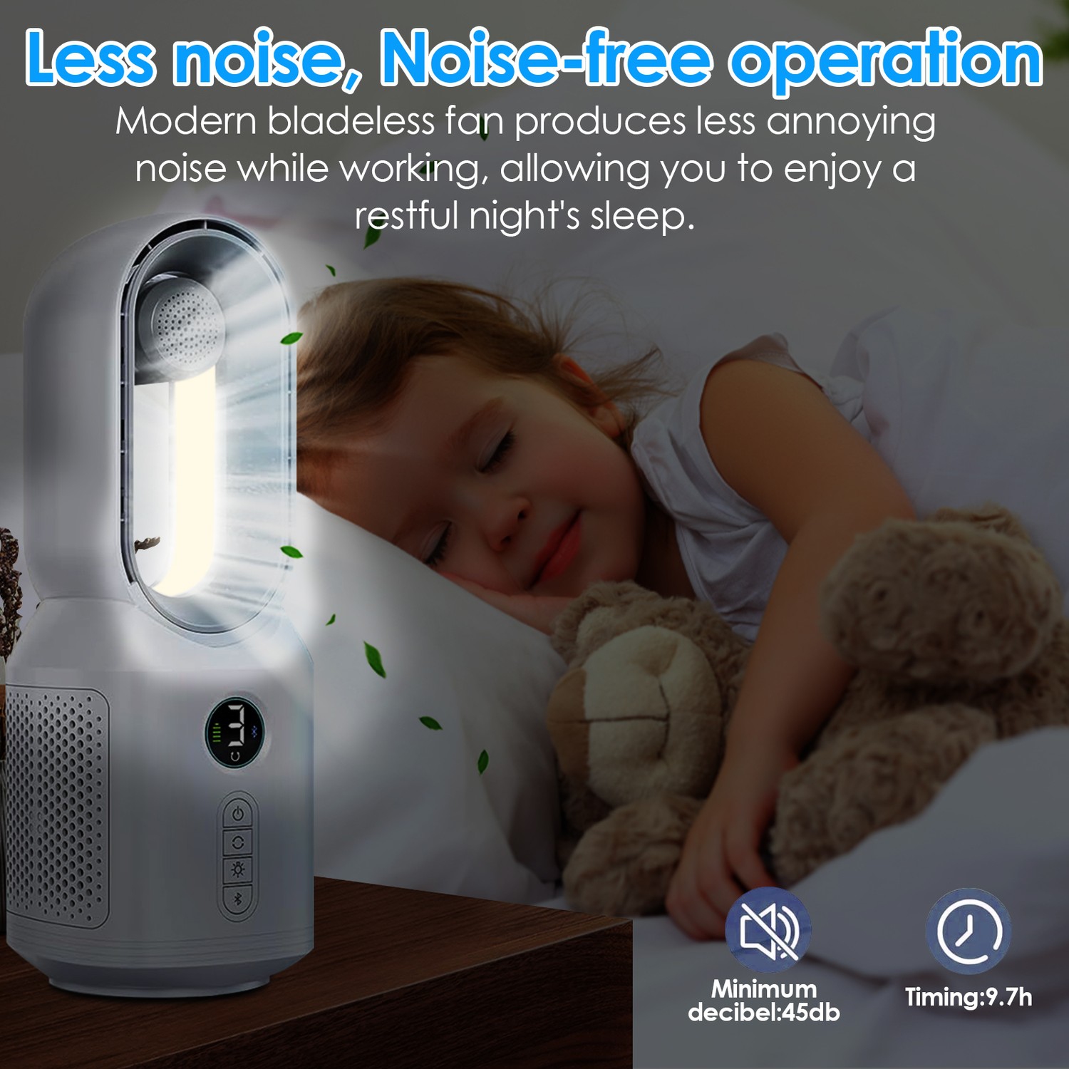 Led Light Bladeless Electric Fan USB Rechargeable with Bluetooth Speaker Fan Household Music Wind Air Conditioner Cooling Fan