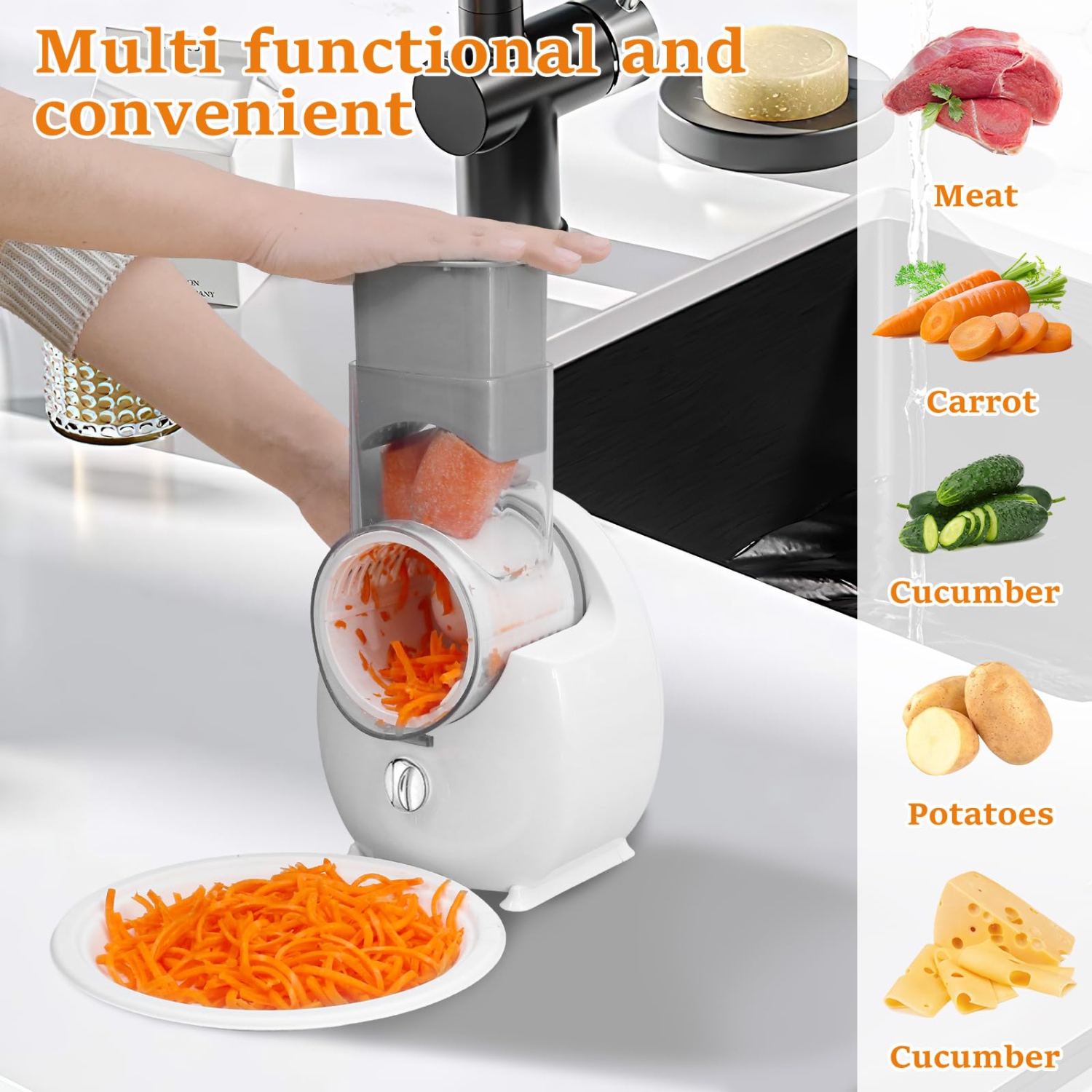 Electric Cheese Grater Detachable Cheese Shredder with 3 Blades USB Rechargeable Vegetable Chopper Professional Electric Cheese Cutter