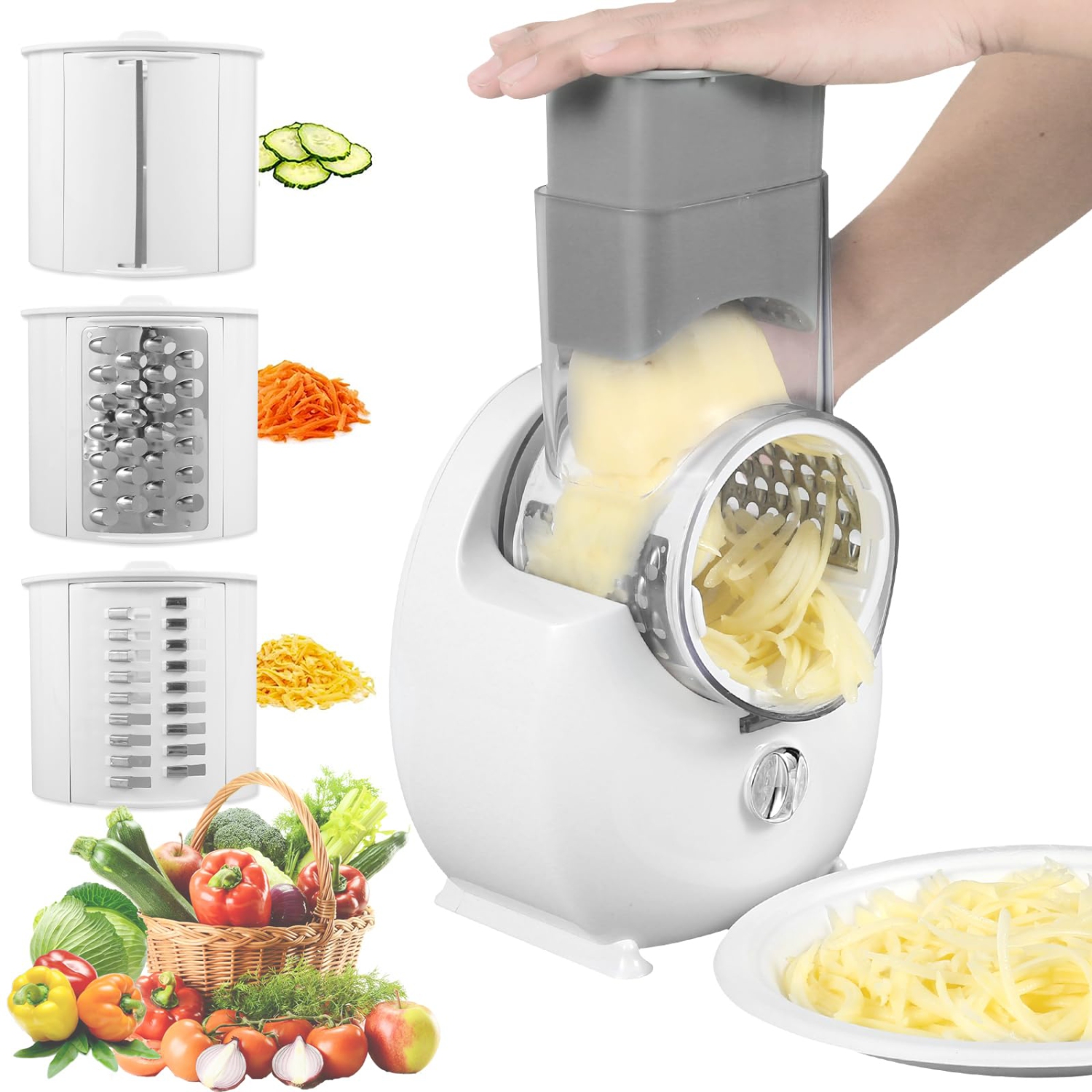 Electric Cheese Grater Detachable Cheese Shredder with 3 Blades USB Rechargeable Vegetable Chopper Professional Electric Cheese Cutter
