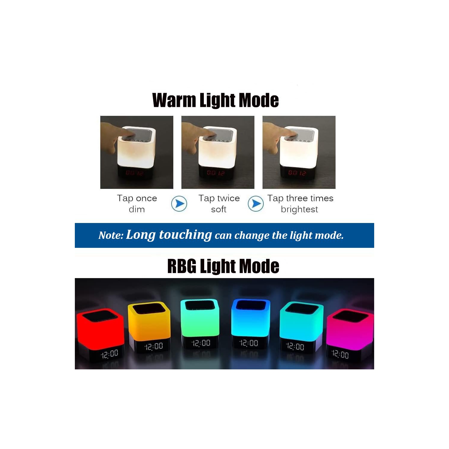 Lampe haut-parleur Bluetooth 5 en 1, veilleuse tactile LED, haut-parleur portatif sans fil Lampe de chevet à couleur changeante, réveil