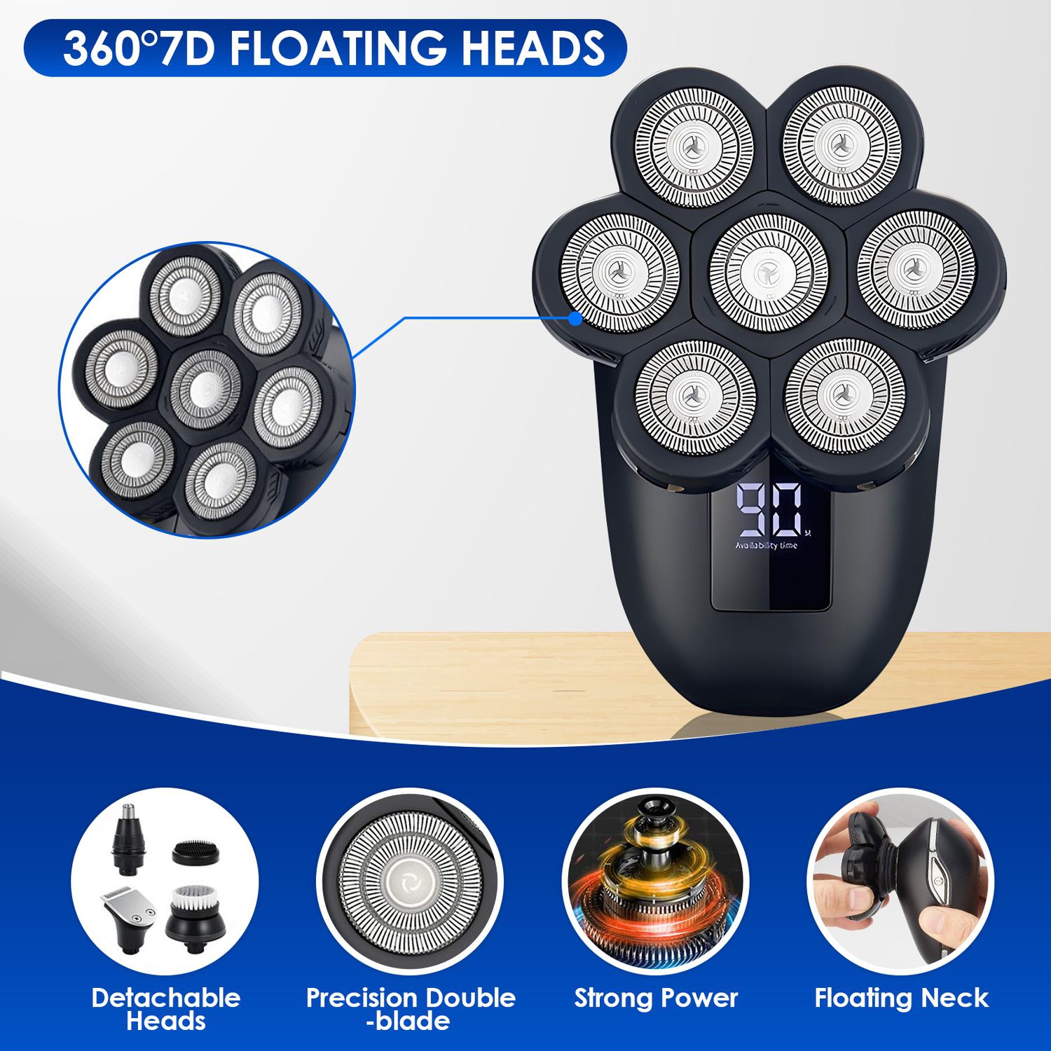 5 in 1 Electric Shaver for Men-Bald Head, Beard Trimmer, Nose Hair, Grooming Kit