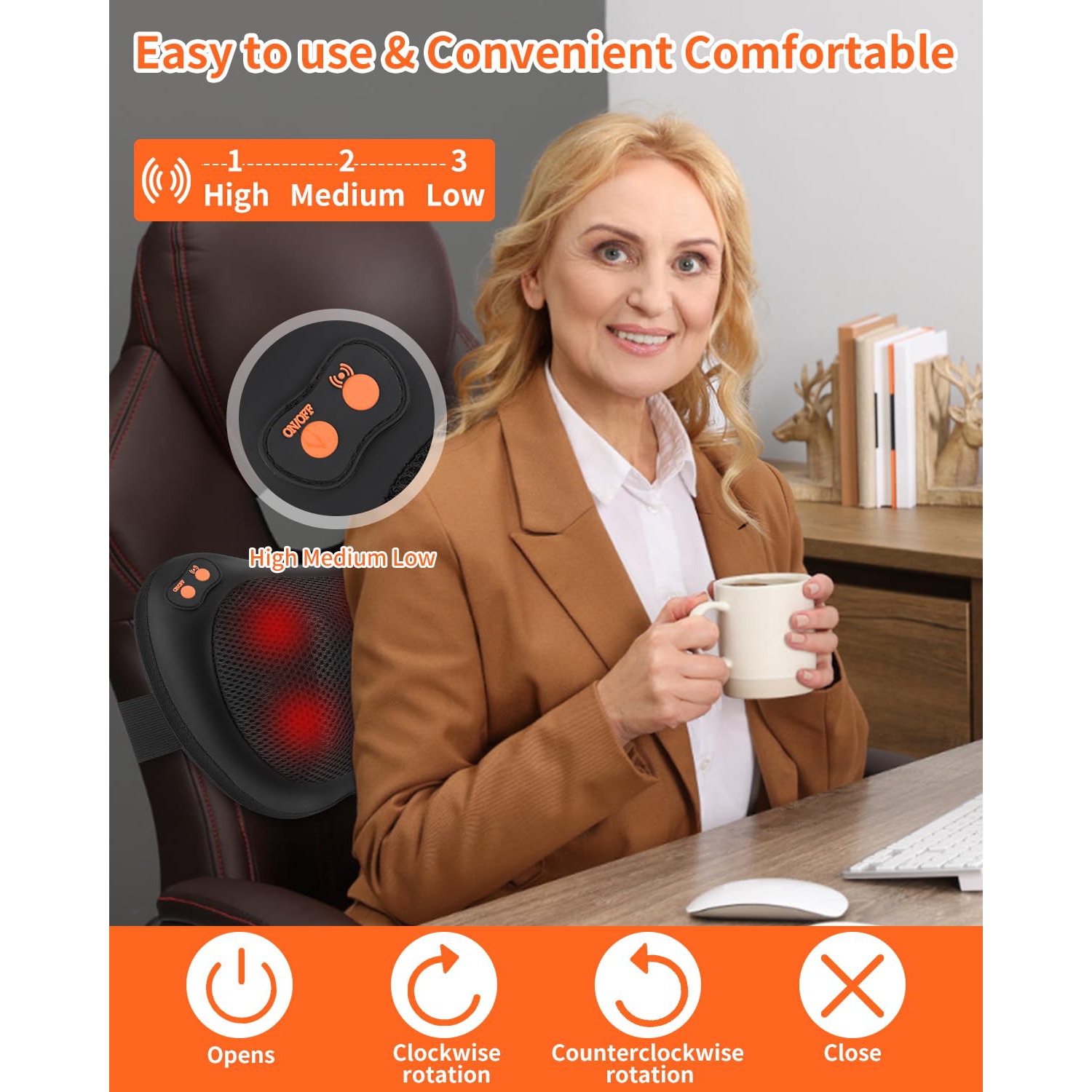 Shiatsu Back and Neck Massager Cordless Rechargeable 3D Kneading Massage Pillow with Heat for Muscle Pain Relief