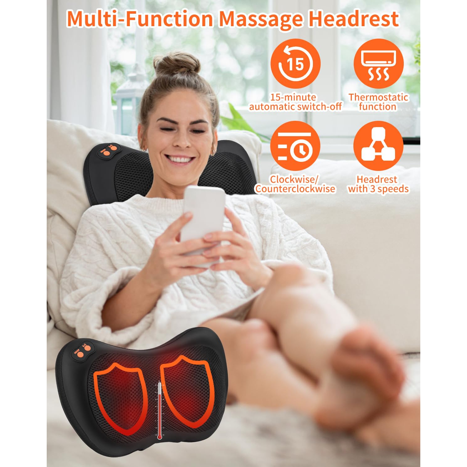 Shiatsu Back and Neck Massager Cordless Rechargeable 3D Kneading Massage Pillow with Heat for Muscle Pain Relief