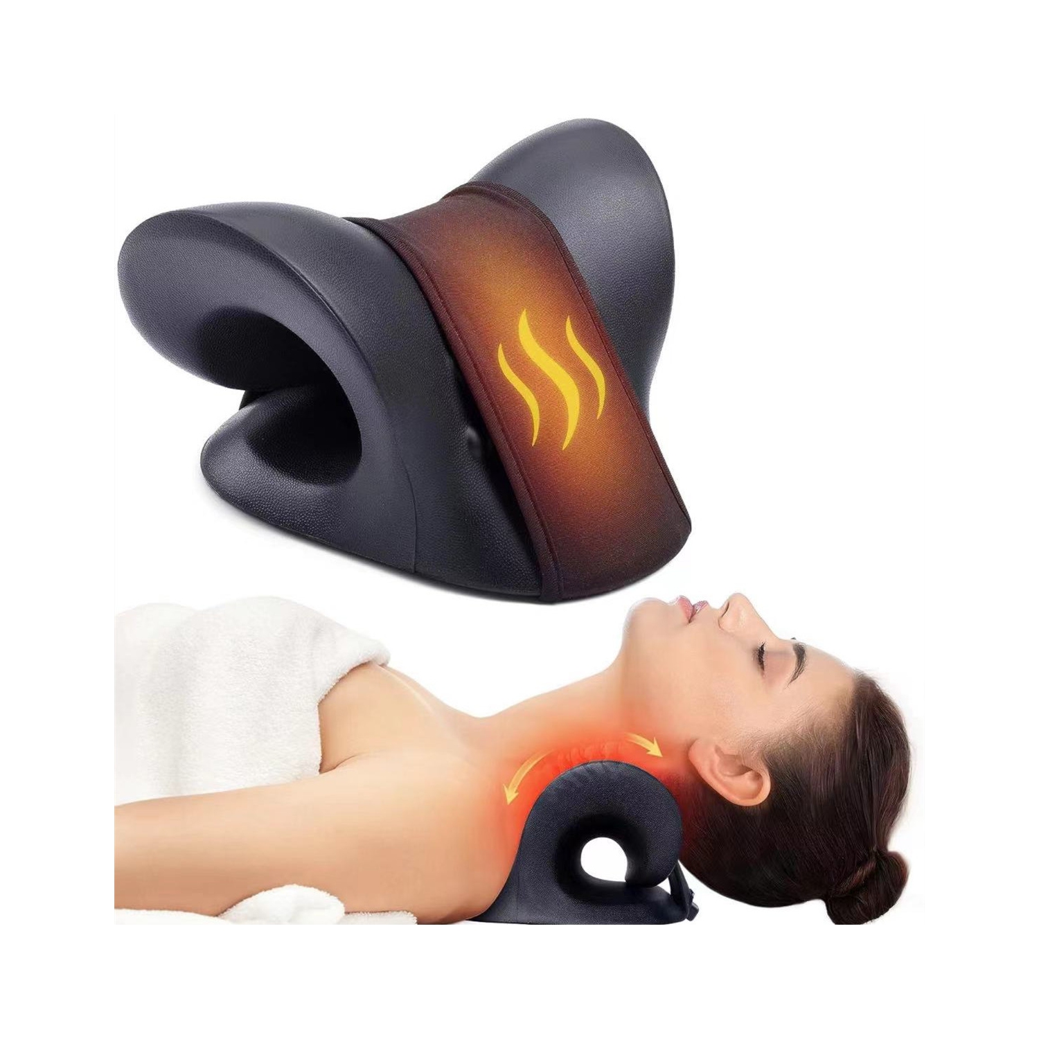 Oreiller chauffant pour dispositif de traction cervicale avec coussin chauffant en graphène, réducteur pour le cou et les épaules pour alignement