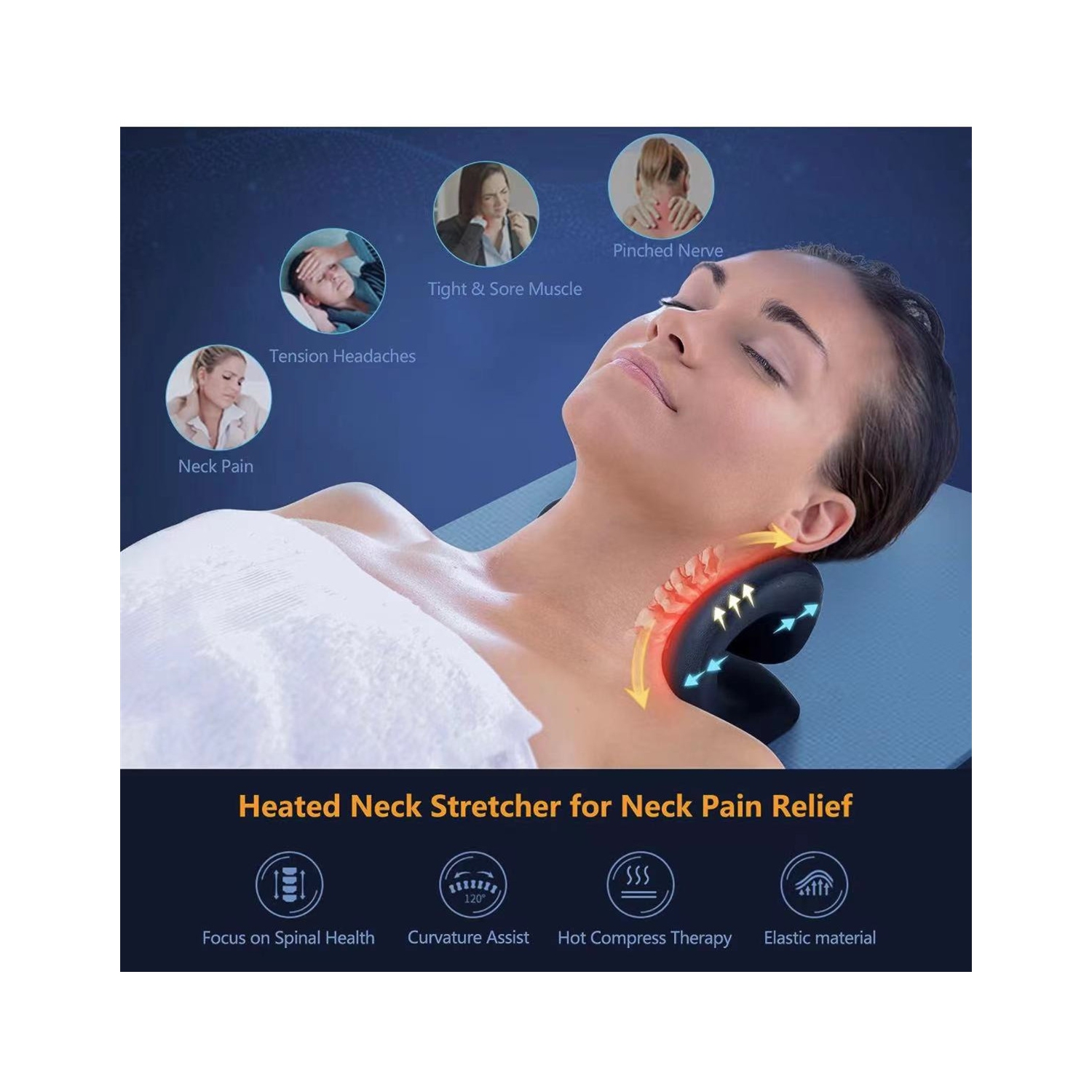 Oreiller chauffant pour dispositif de traction cervicale avec coussin chauffant en graphène, réducteur pour le cou et les épaules pour alignement