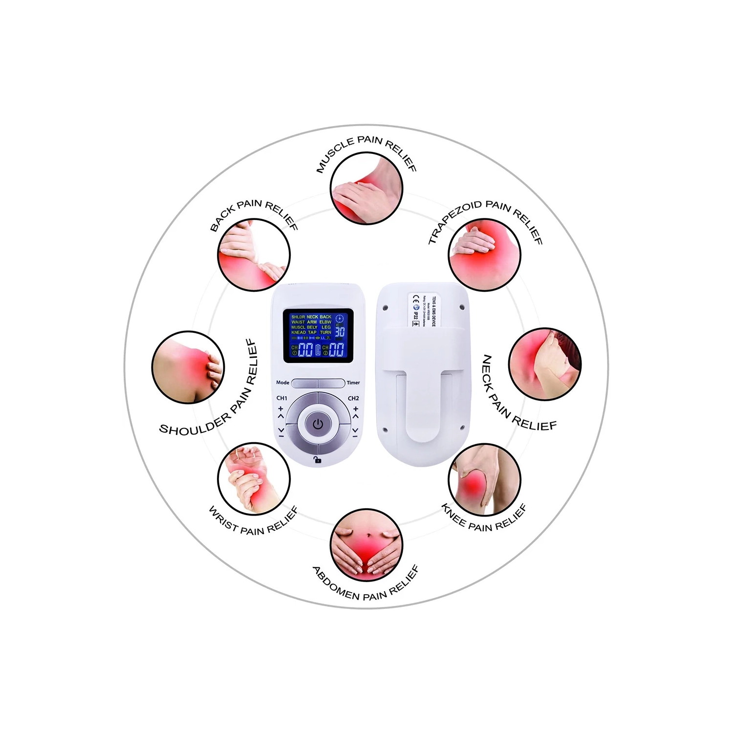 Tens Machine 12 Modes Electric Body Pulse Massager Digital Therapy Machine EMS Muscle Stimulator with Electrodes Pads Tens Unit