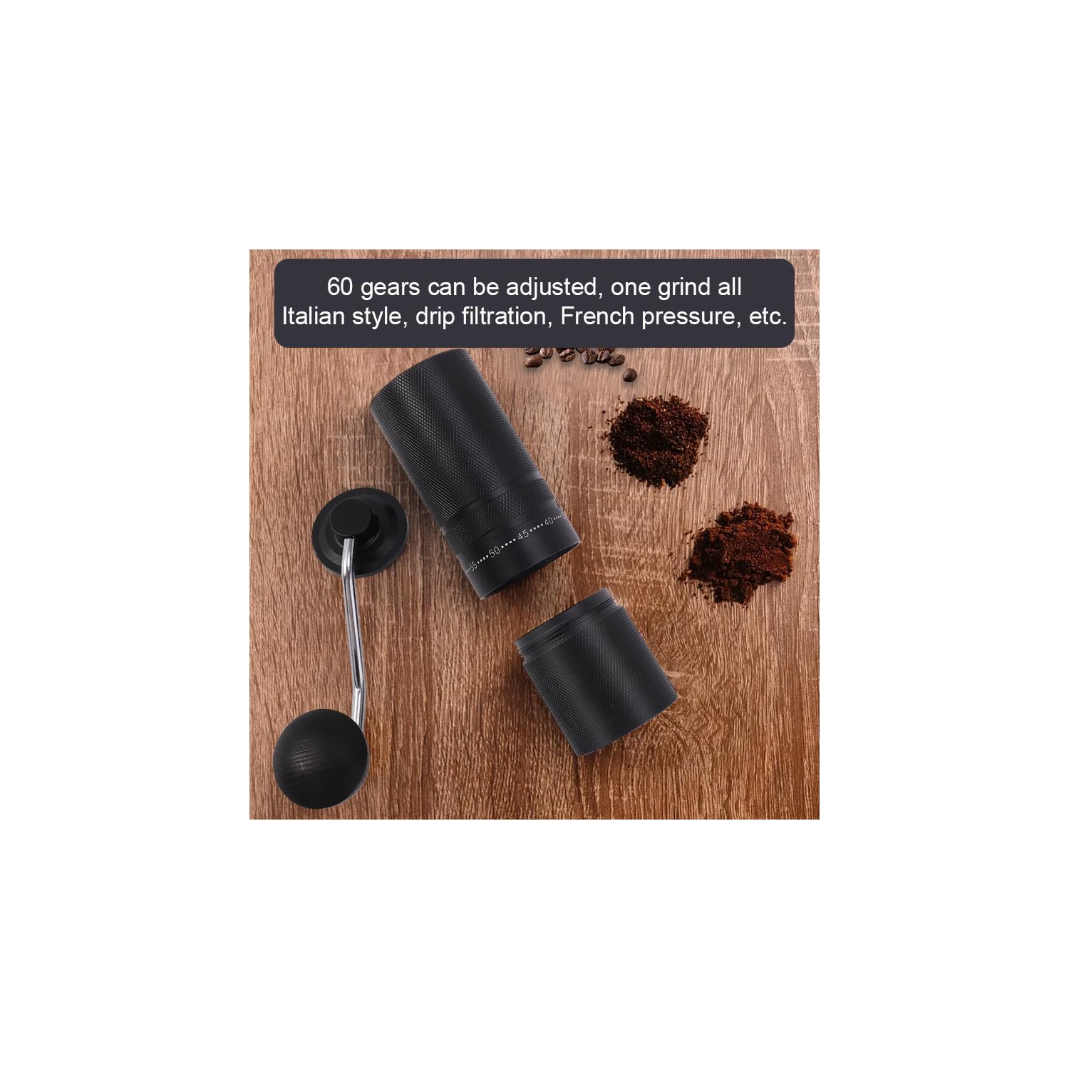 Manual Coffee Grinder, 28g Capacity, CNC Stainless Steel, Conical Burrs, Externally Adjustable Settings, Six Stars