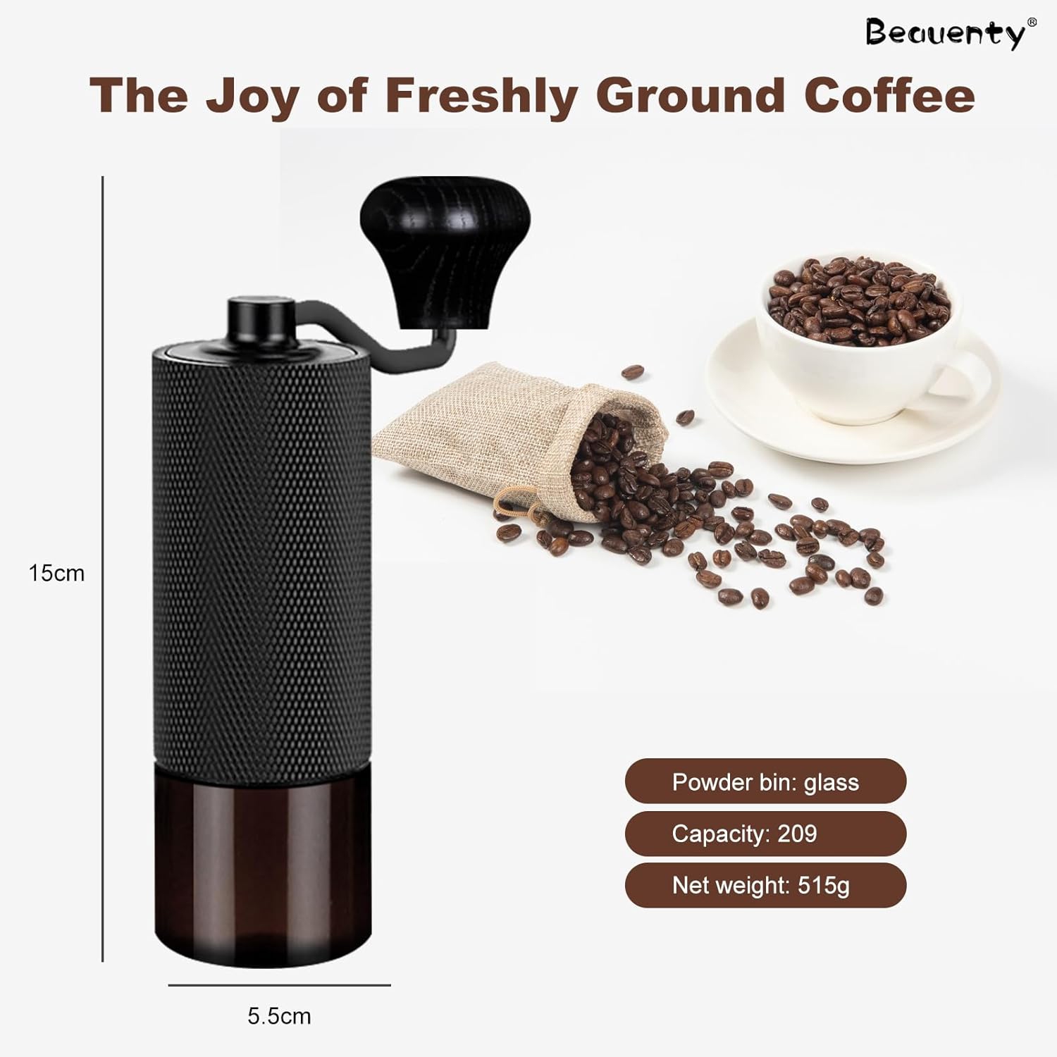 Moulin à café manuel, positionnement à double roulement, moulin à meule conique portatif pour le camping, déplacement avec manivelle