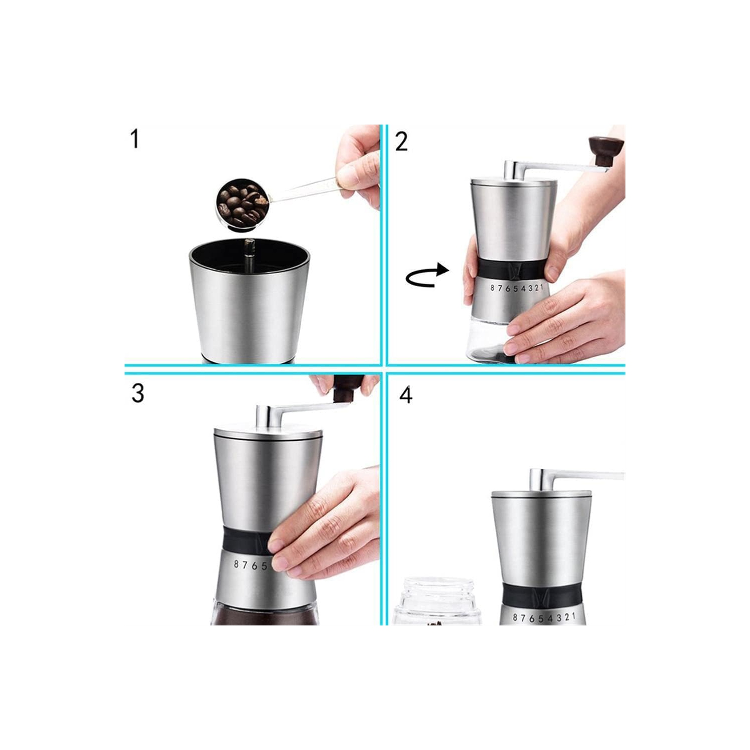 Moulin à café en céramique en acier inoxydable Moulin à café manuel avec moulin en céramique