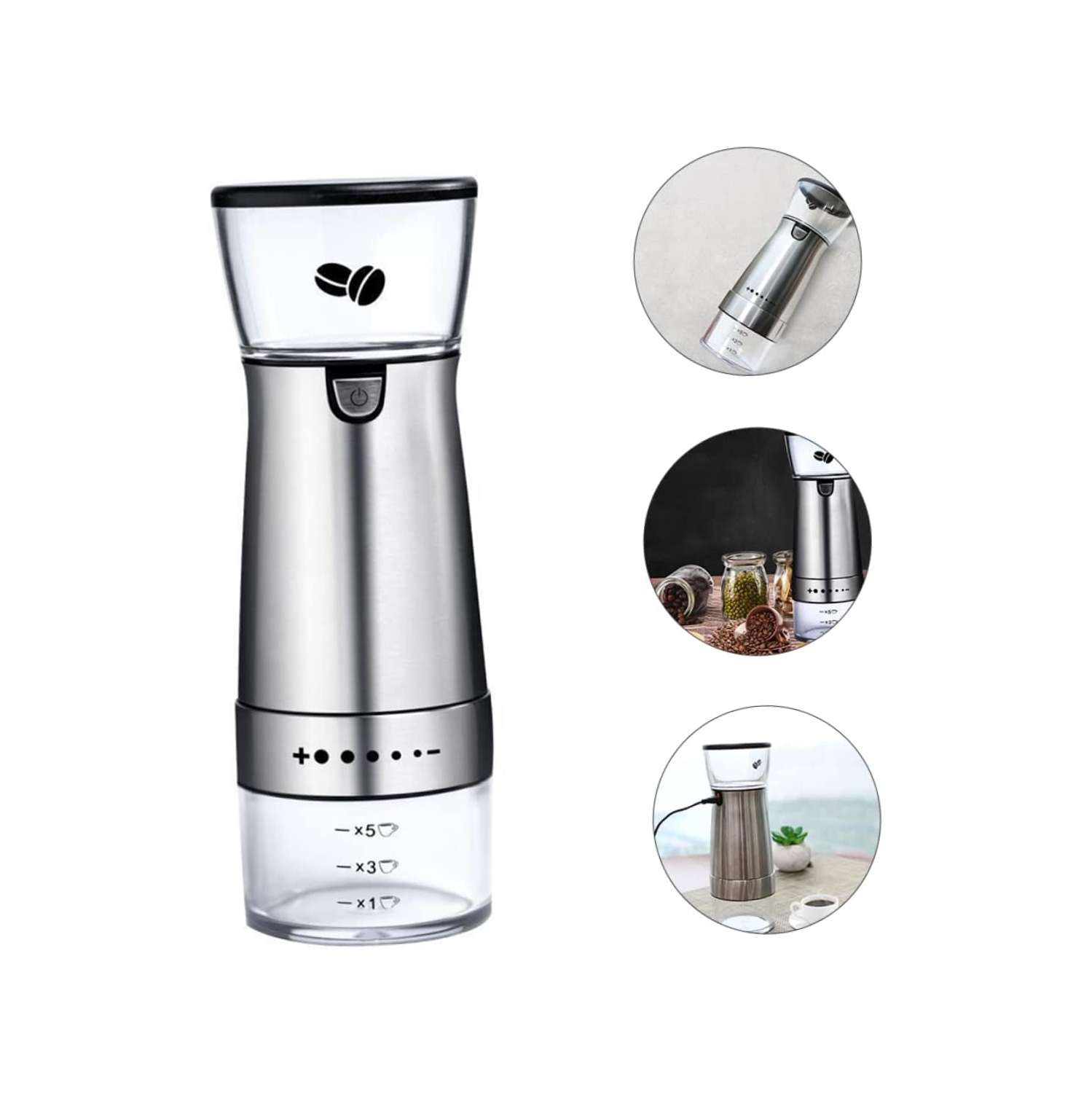 Electric Stainless Steel Coffee Grinder Portable Coffee Bean Grinder Easy to Clean Silver
