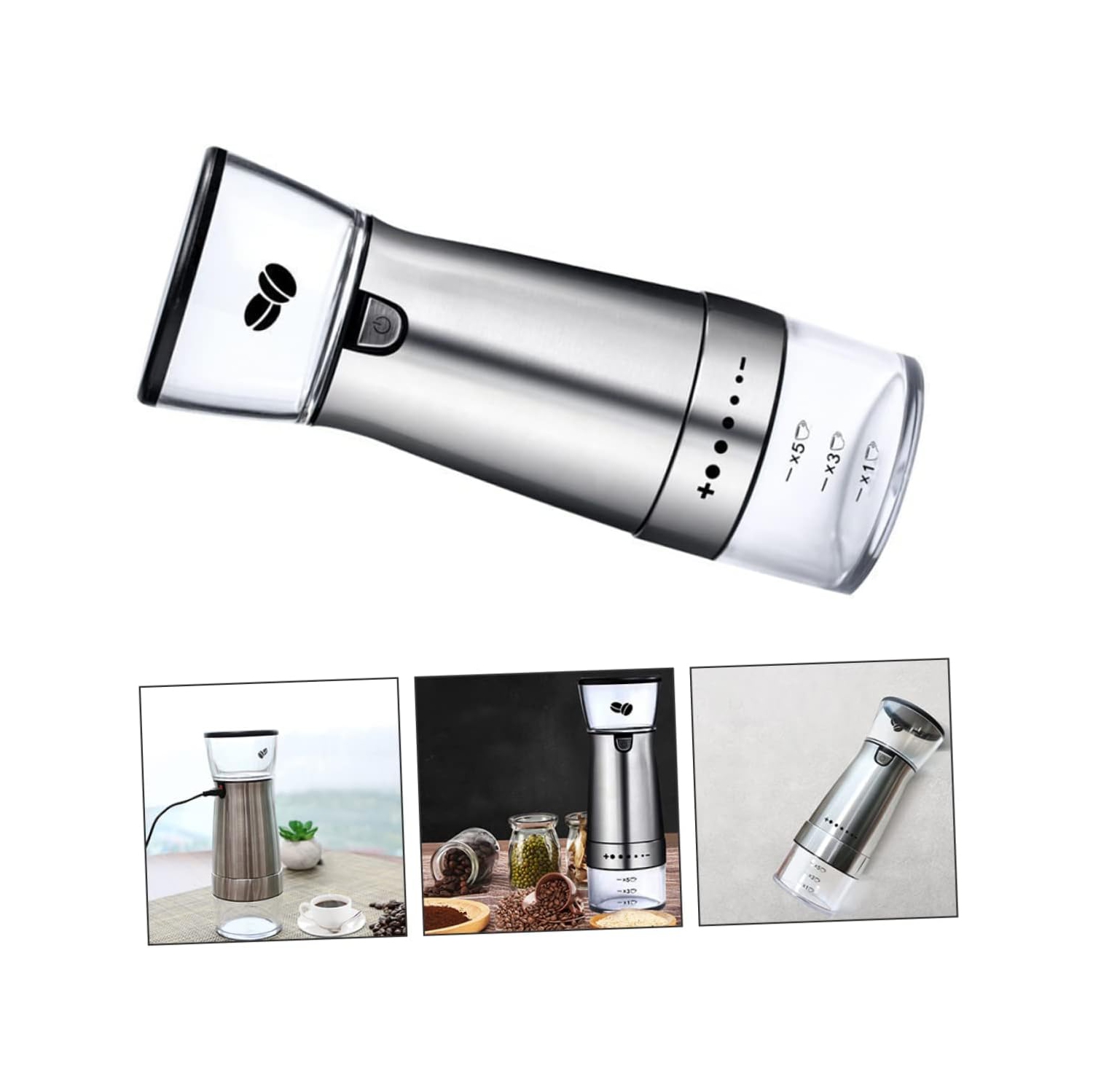 Electric Stainless Steel Coffee Grinder Portable Coffee Bean Grinder Easy to Clean Silver