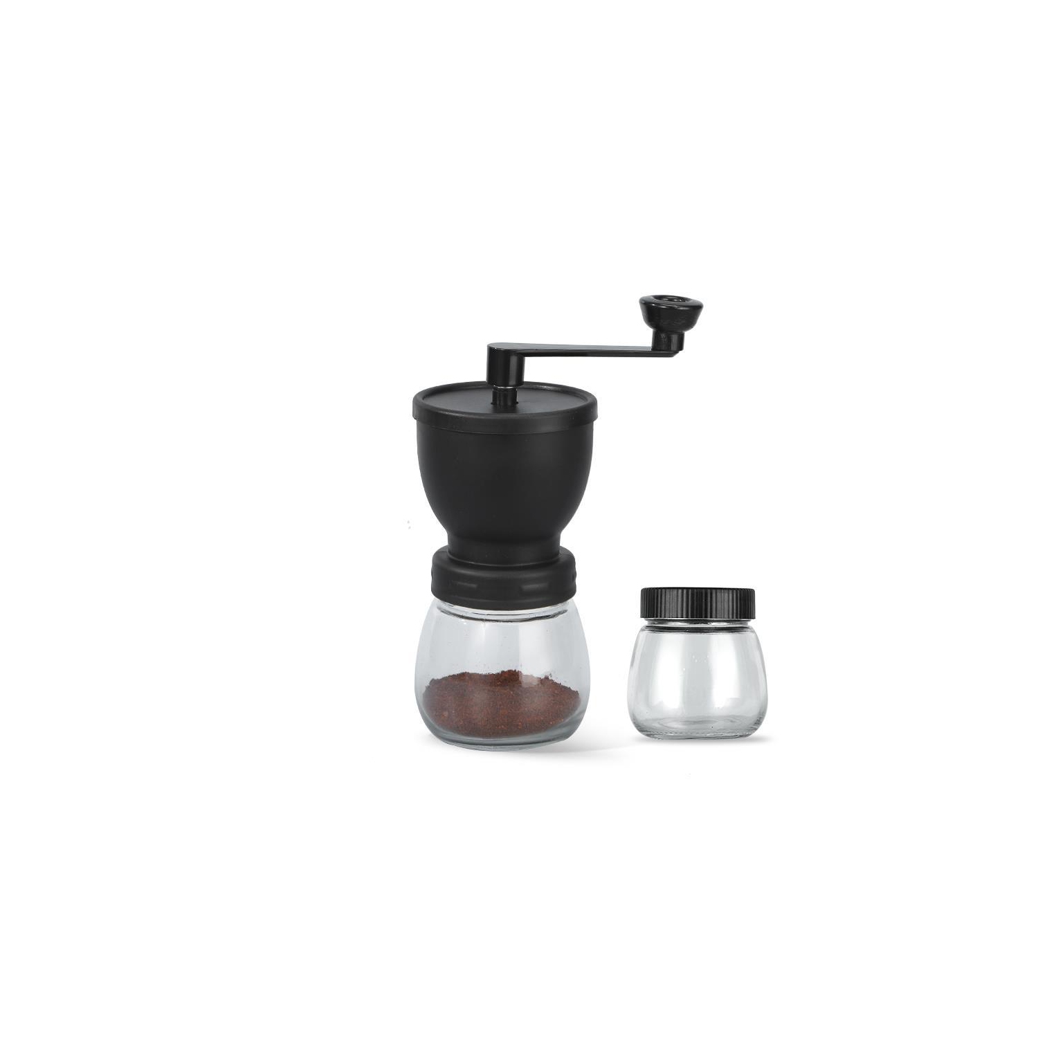 Small Manual Coffee Grinder Conical Burr Grinder Portable Manual Grinder Hand Crank Coffee Grinder for Camping Outdoor Kitchen Bar - Double Jar Black