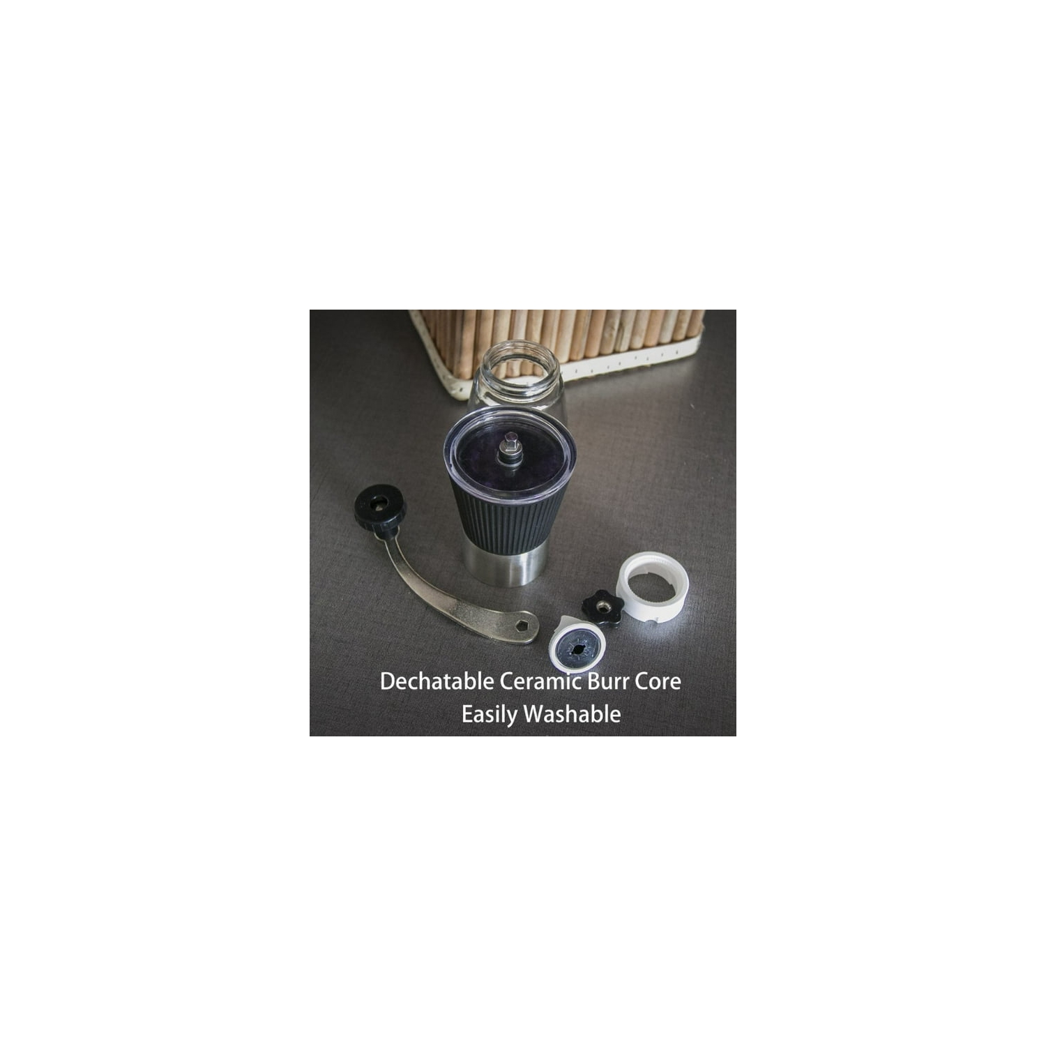 Moulin à café manuel en verre en acier inoxydable, mouture fine uniforme et polyvalente, moulin à café à manivelle à la main, idéal pour les voyages