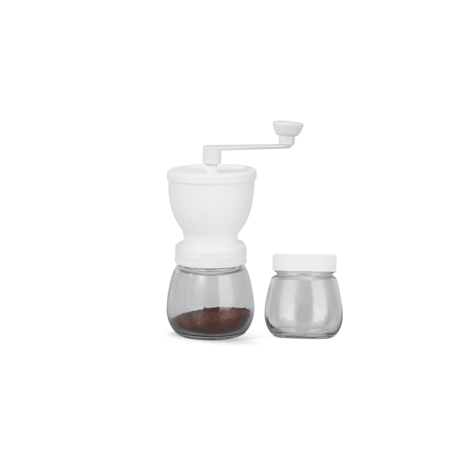 Small Manual Coffee Grinder Conical Burr Grinder Portable Manual Grinder Hand Crank Coffee Grinder for Camping Outdoor Kitchen Bar - White Double Jar