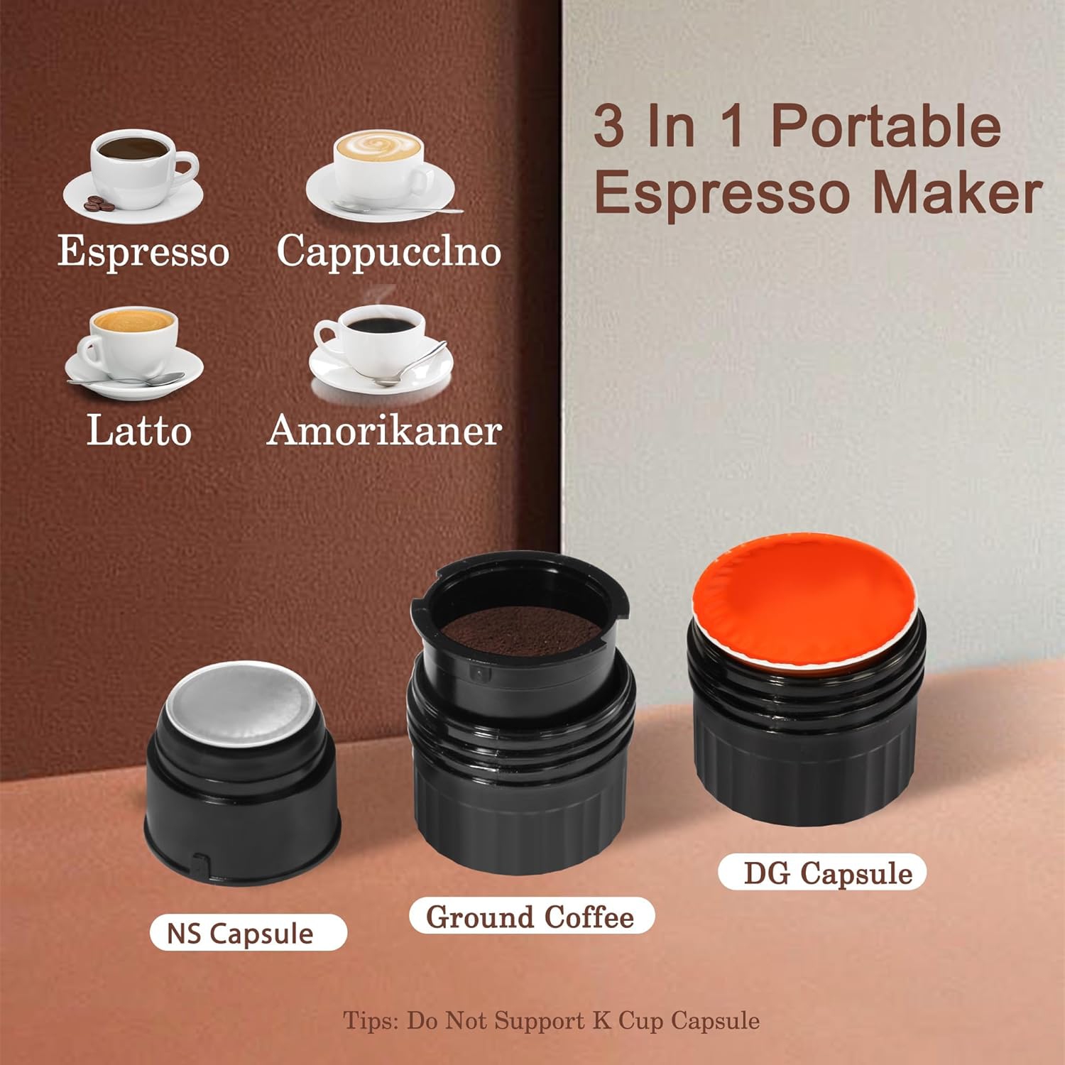 Portable espresso machine, mini espresso machine, self-heating grinder coffee machine, handheld coffee machine, capsule coffee machine, suitable for
