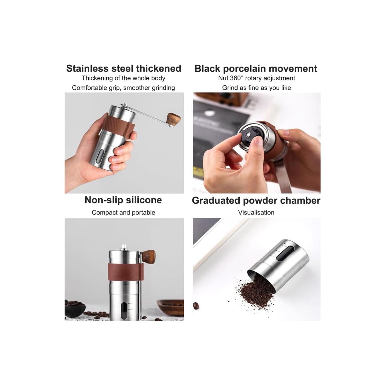 Professional coffee bean grinder, portable home coffee grinder, suitable for camping, travel, outdoor and indoor use, black.