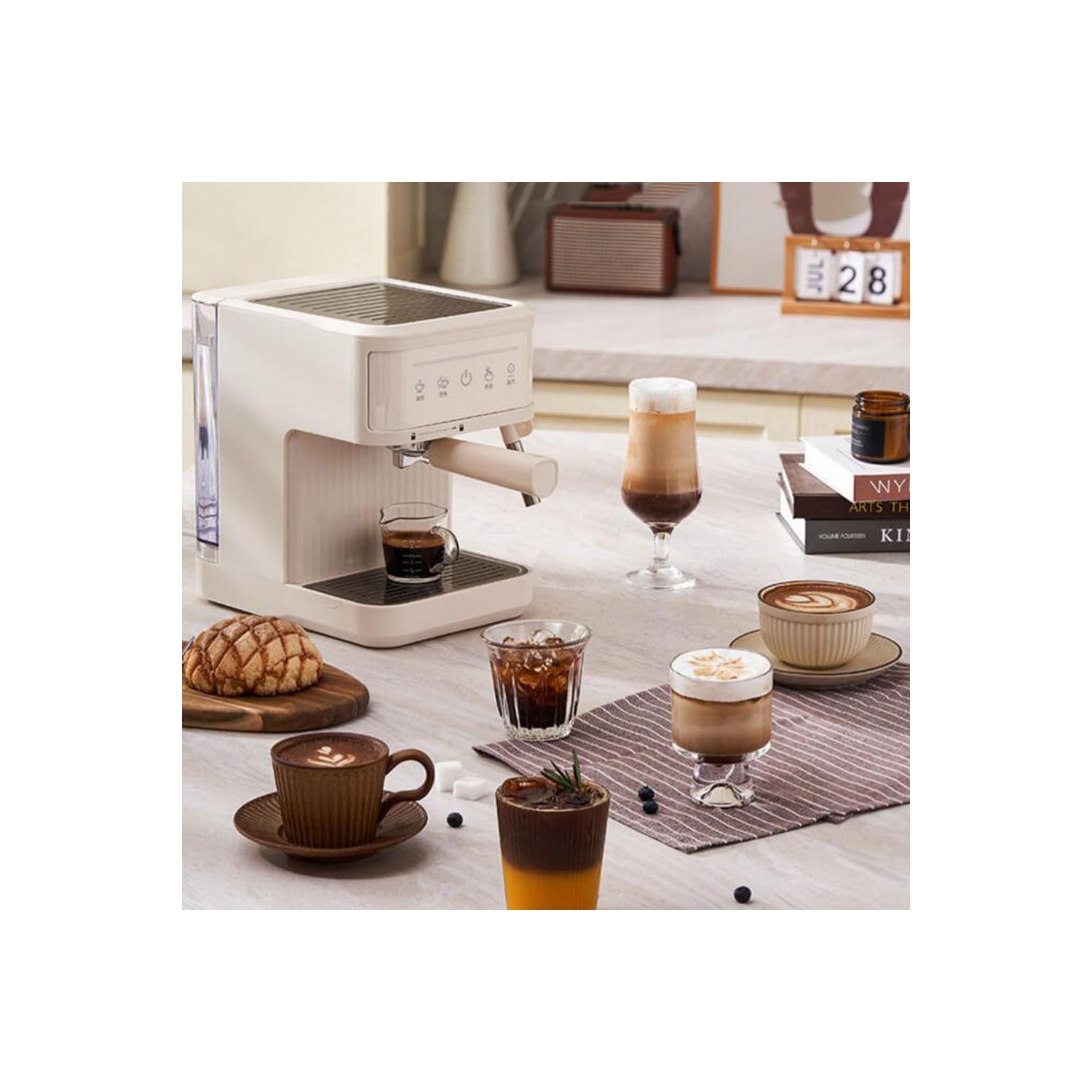 Machine à café italienne multifonction Machine à café italienne entièrement automatique Petite machine à café à lait - Blanc
