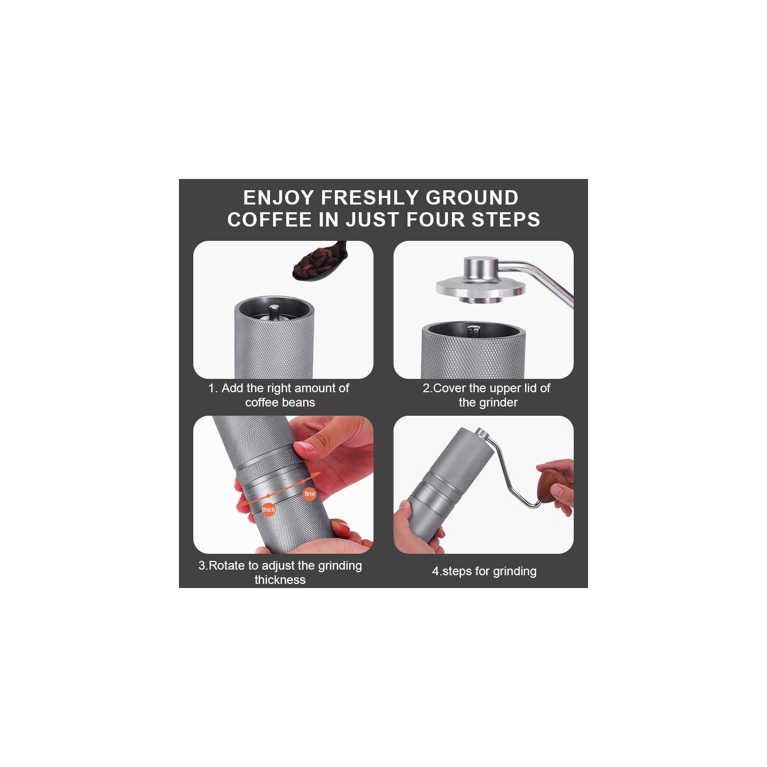 Manual Coffee Grinder, 28g Capacity, CNC Stainless Steel, Conical Burrs, Externally Adjustable Settings, Seven Stars