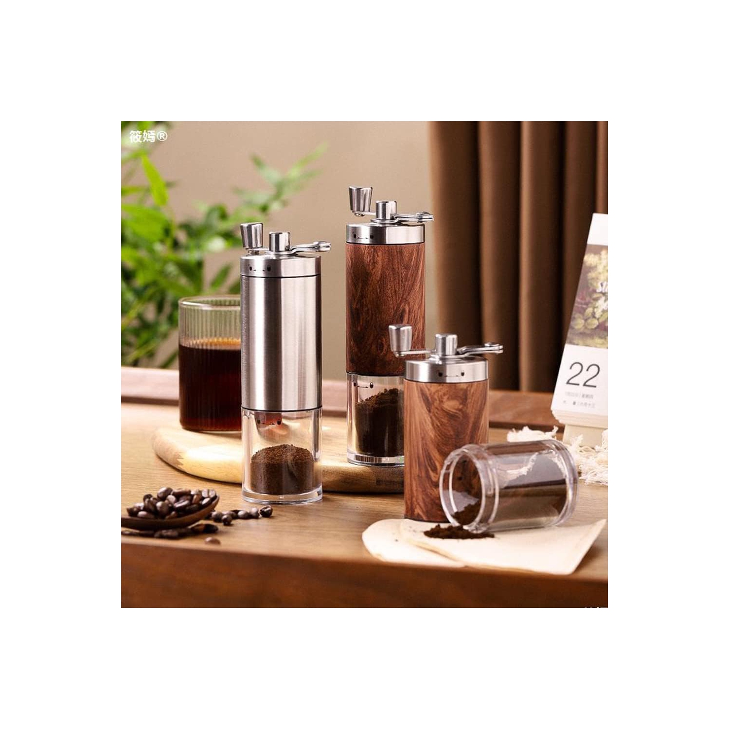 Manual Coffee Grinder Stainless Steel Adjustable Coffee Grinder For Coffee Lovers Travel Spice Grinder Wood Effect