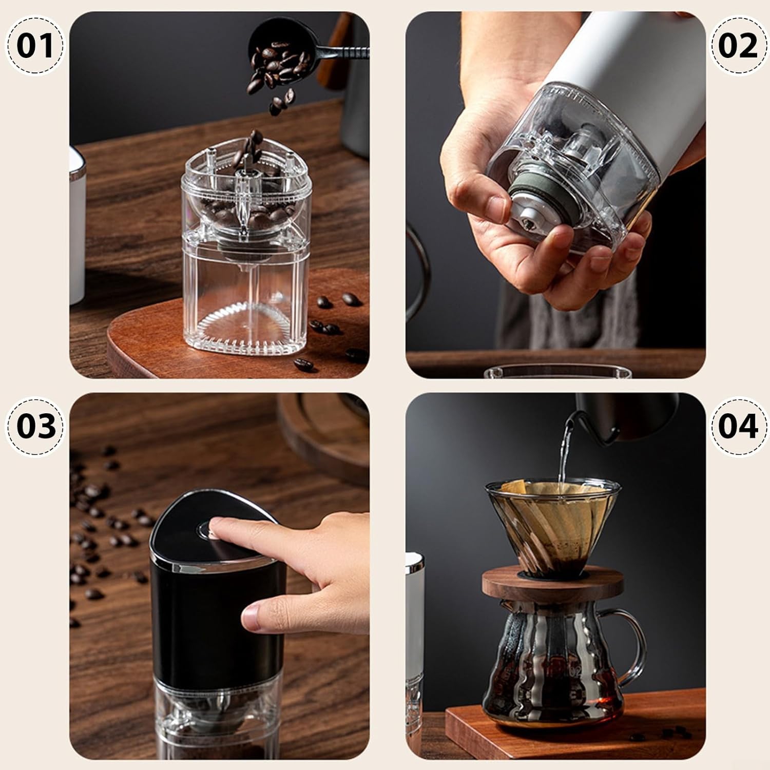 Electric Coffee Grinder Portable Rechargeable Coffee Grinder Coffee Bean Grinder, White