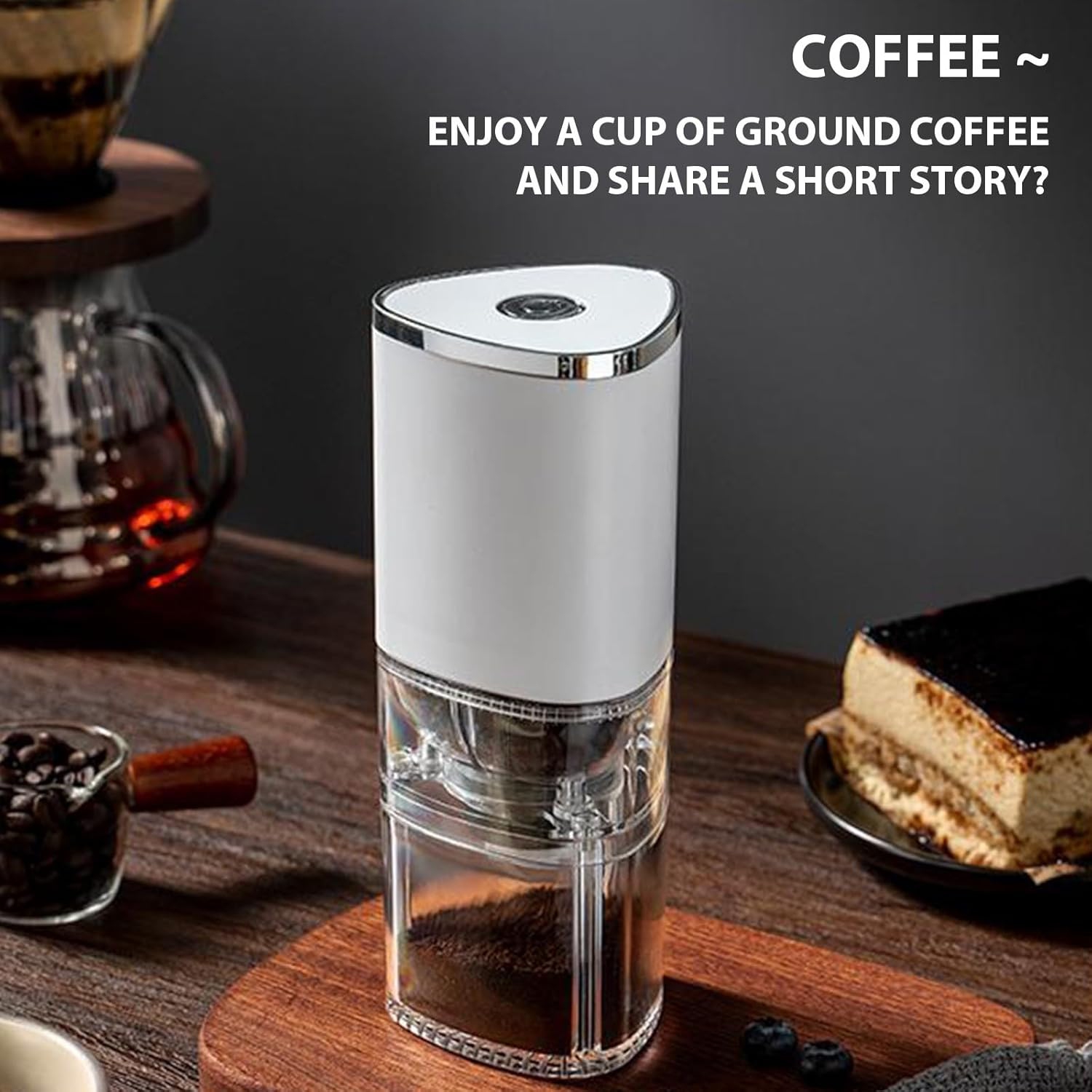 Electric Coffee Grinder Portable Rechargeable Coffee Grinder Coffee Bean Grinder, White