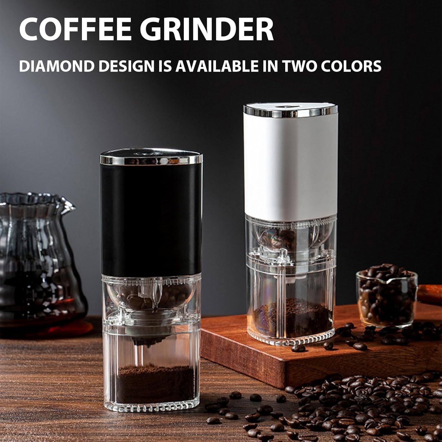 Electric Coffee Grinder Portable Rechargeable Coffee Grinder Coffee Bean Grinder, White