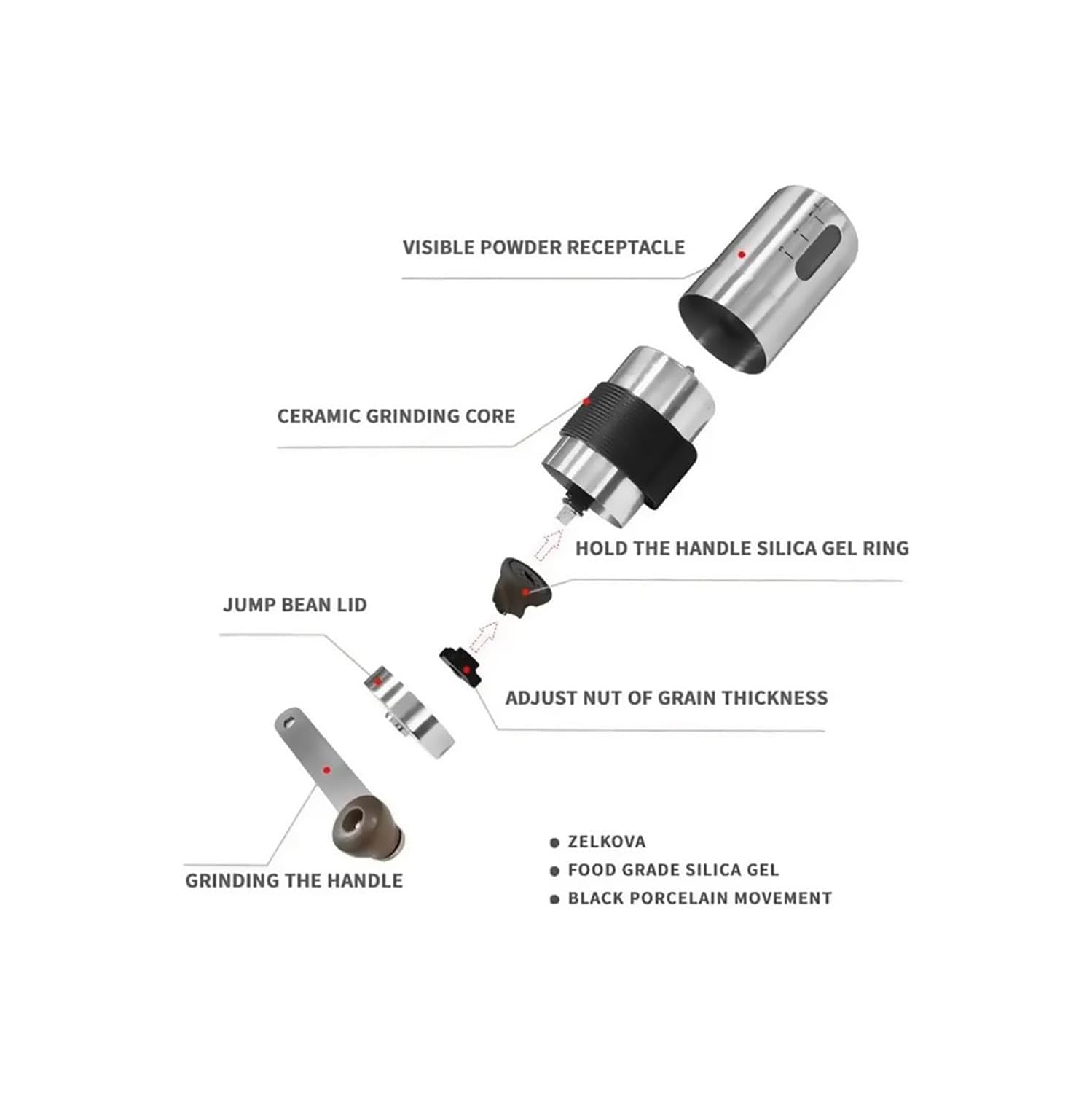 Grinder, professional coffee bean powder grinder, portable household coffee grinder with scale, suitable for camping travel outdoor indoor maroon