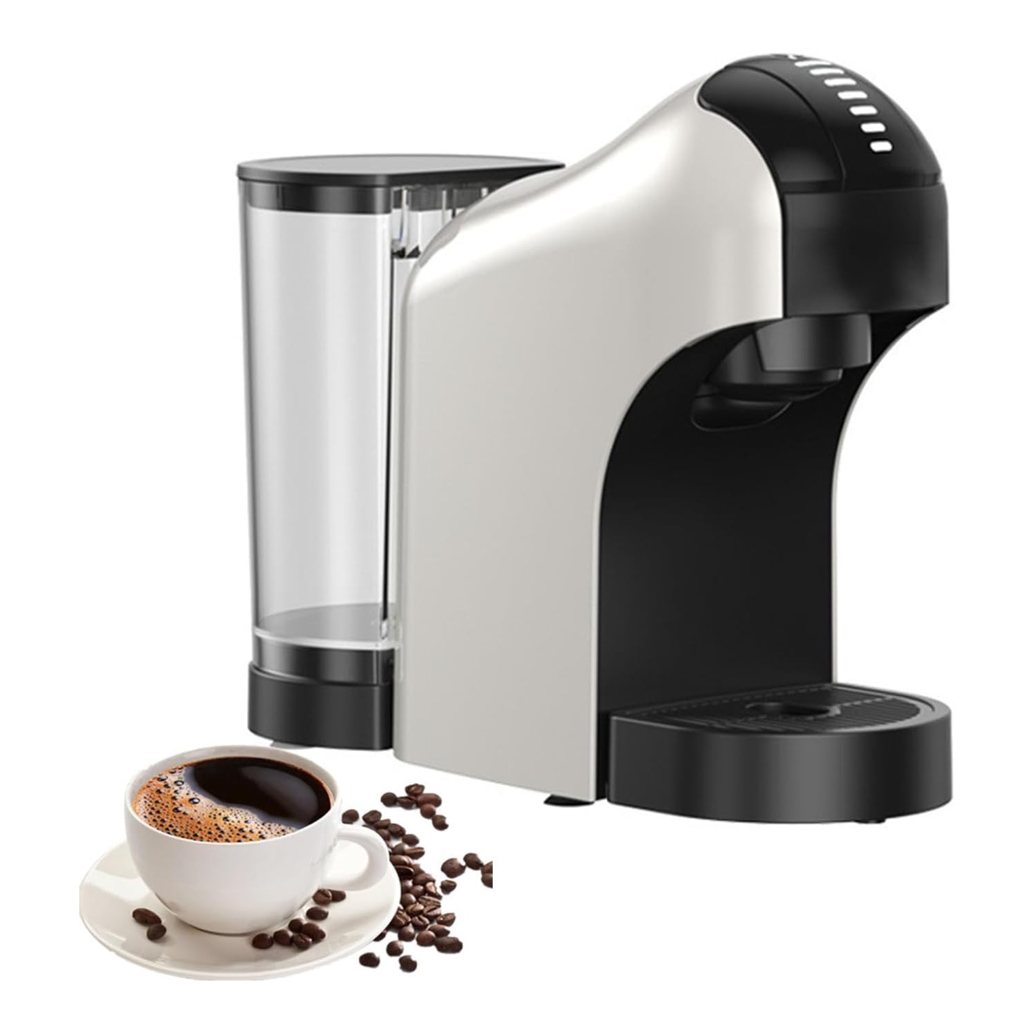 Espresso machine, single cup coffee machine, capsule coffee machine with removable water tank, home cappuccino and latte machine, white