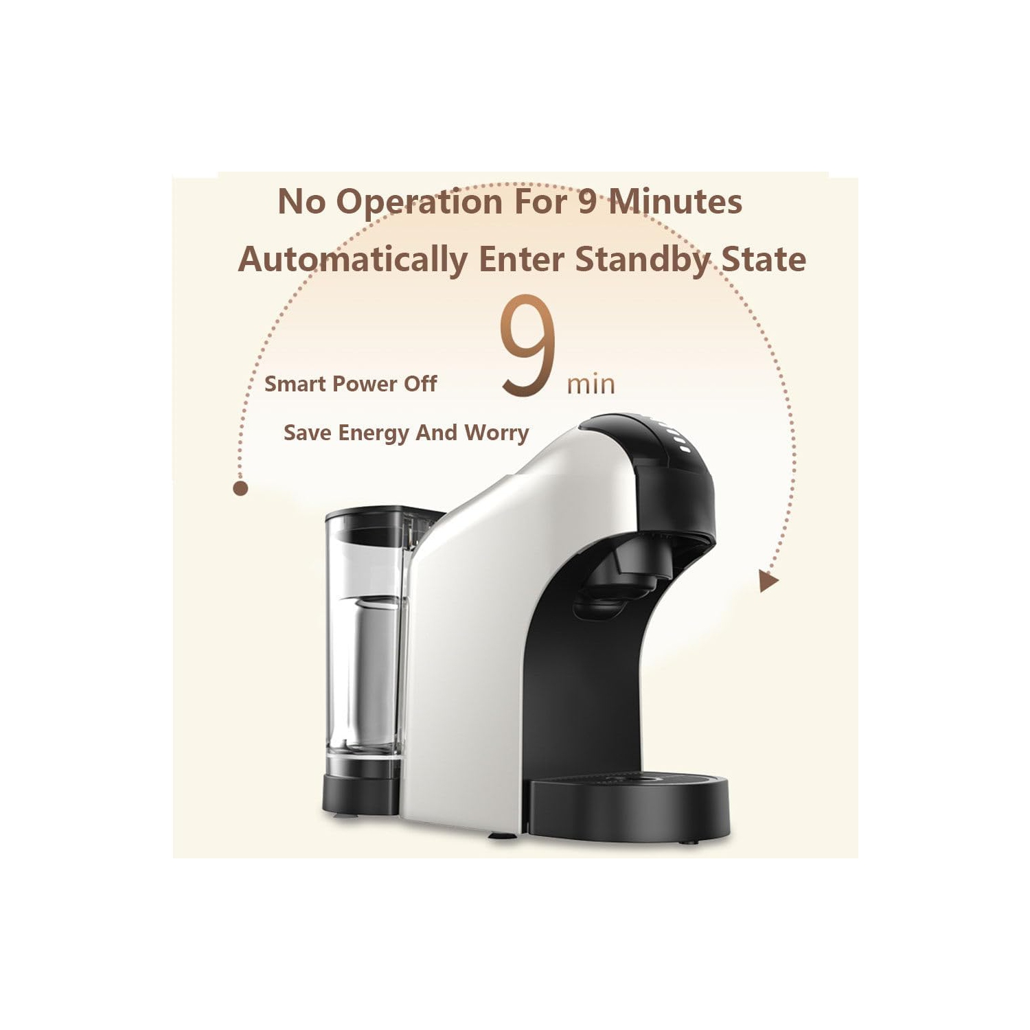 Espresso machine, single cup coffee machine, capsule coffee machine with removable water tank, home cappuccino and latte machine, white