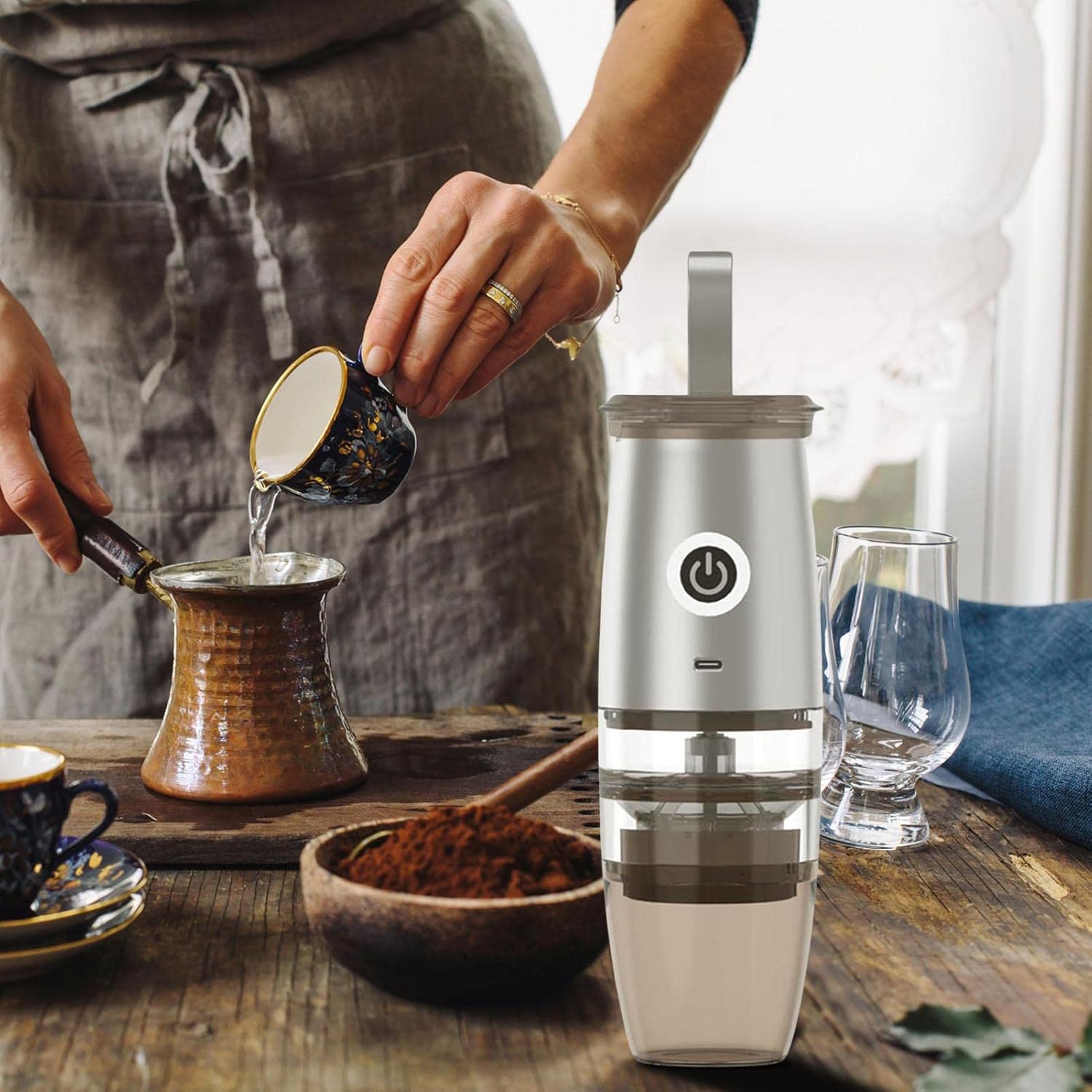 Manual Electric Coffee Grinder, Portable Coffee Bean Grinder, Portable Coffee Grinder