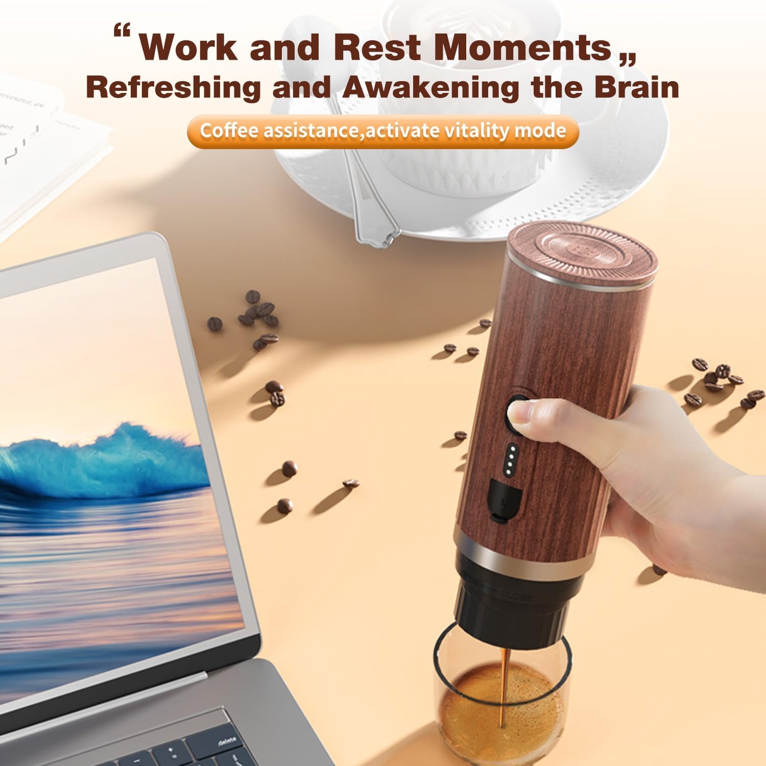 Mini cafetière avec radiateur, cafetière portative 3 en 1 avec pompe pour capsules NS/DG et poudre de café, idéale pour les voyages, le camping et la