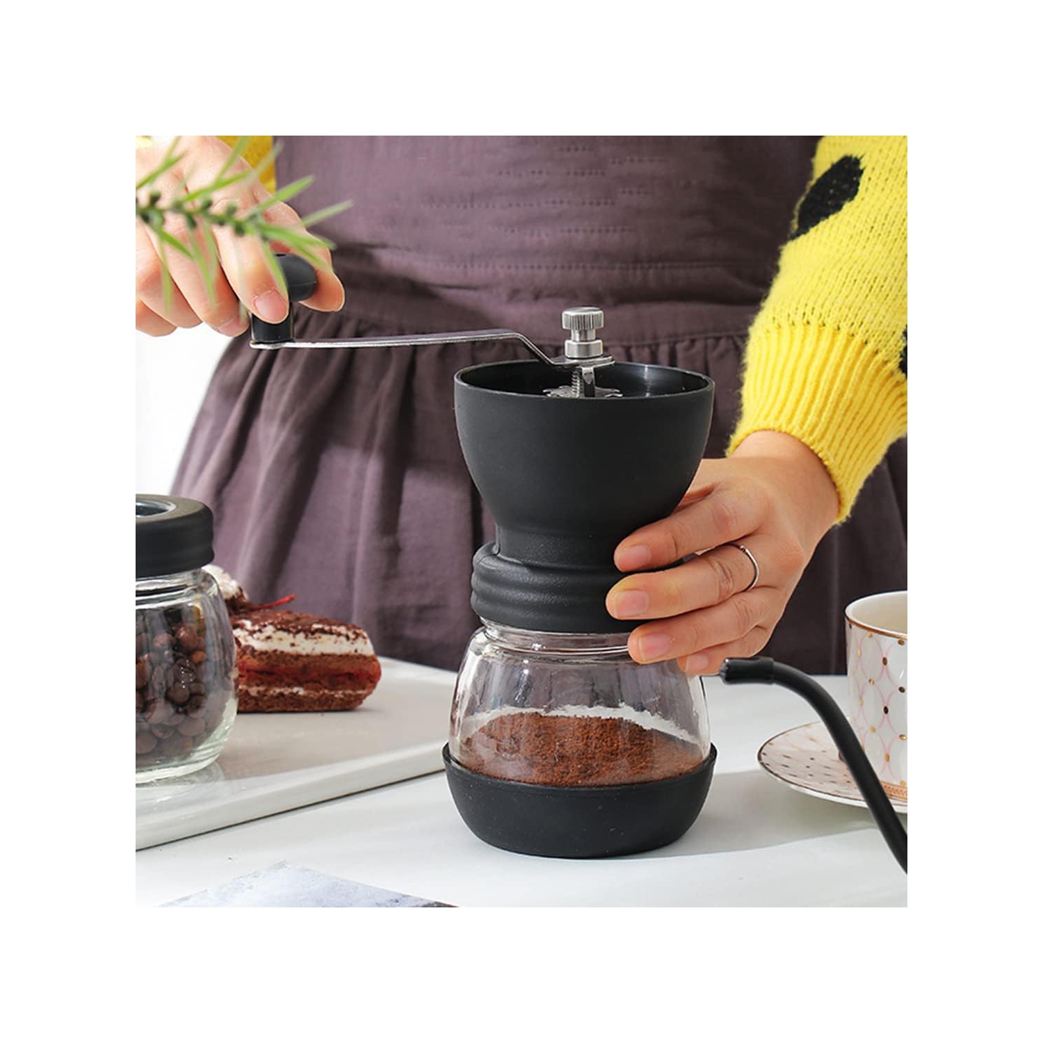 Petit moulin à café manuel Moulin à meules coniques Moulin à café portatif manuel Moulin à café à manivelle adapté au camping Bar de cuisine