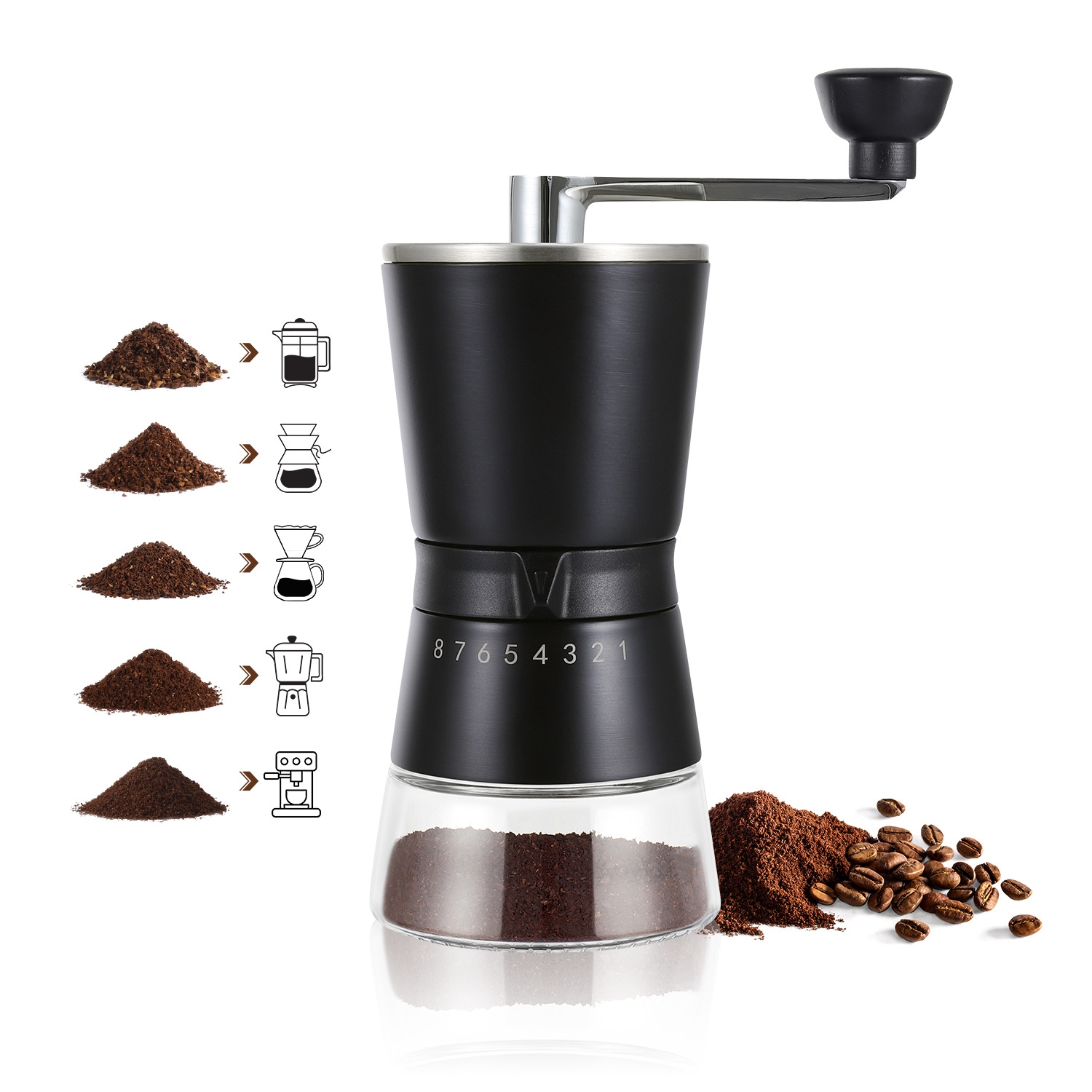 Hand-cranked coffee bean grinder household large-capacity coffee grinder coarse and fine adjustable coffee grinding bottle