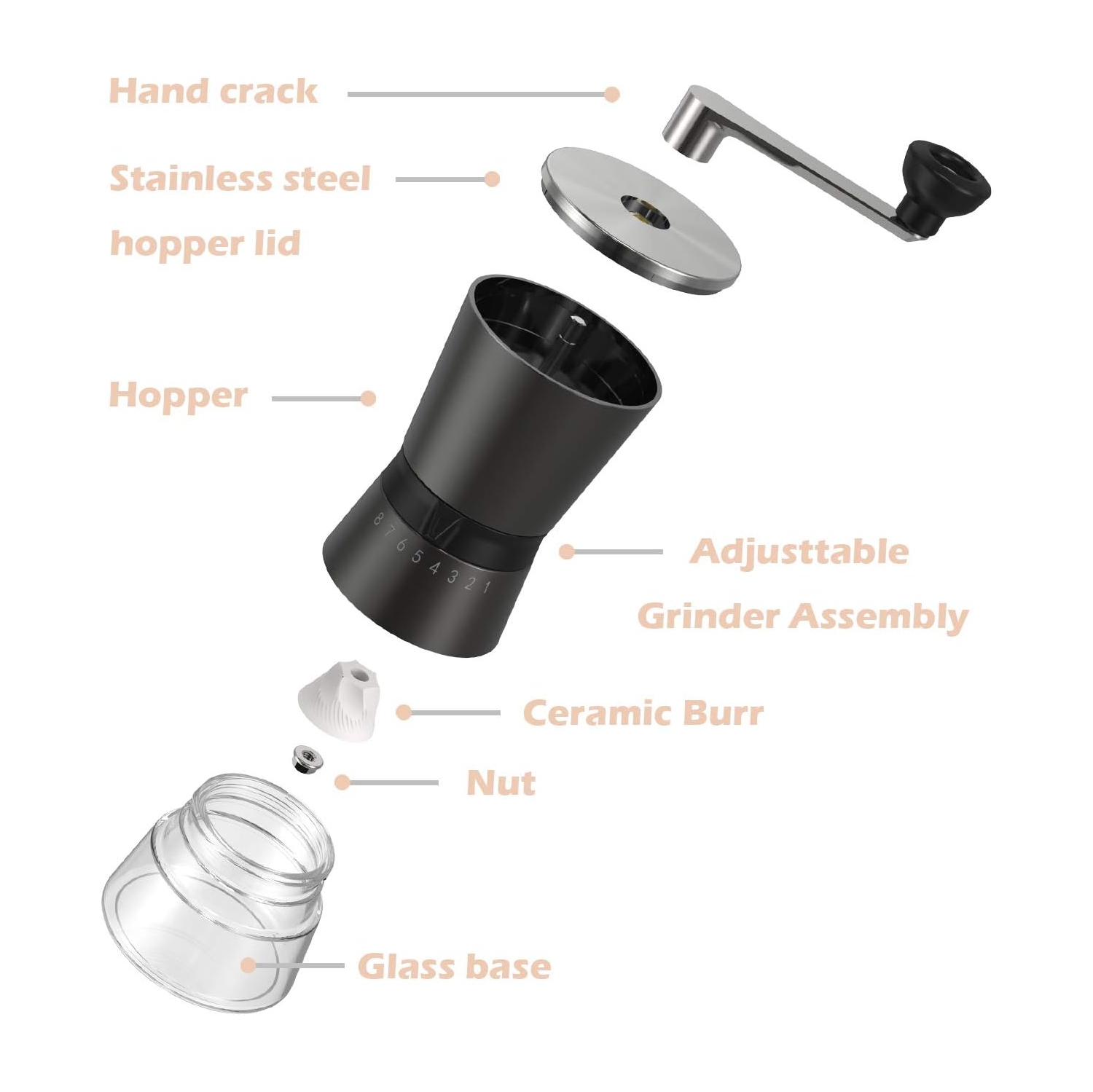 Hand-cranked coffee bean grinder household large-capacity coffee grinder coarse and fine adjustable coffee grinding bottle